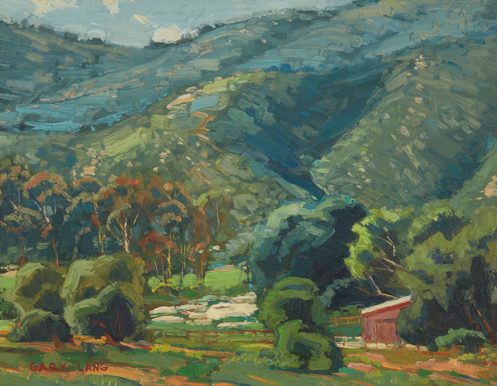 Gary Lang, (b. 1960), "Early Spring-San Pasqual", Oil on canvas board, 11" H x 14" W: Gary Lang(b. 1960)"Early Spring-San Pasqual"Oil on canvas boardSigned lower left: Gary Lang; titled by repute11" H x 14" W Provenance: Sold: John Moran Auctioneers, Pasadena, CA, J