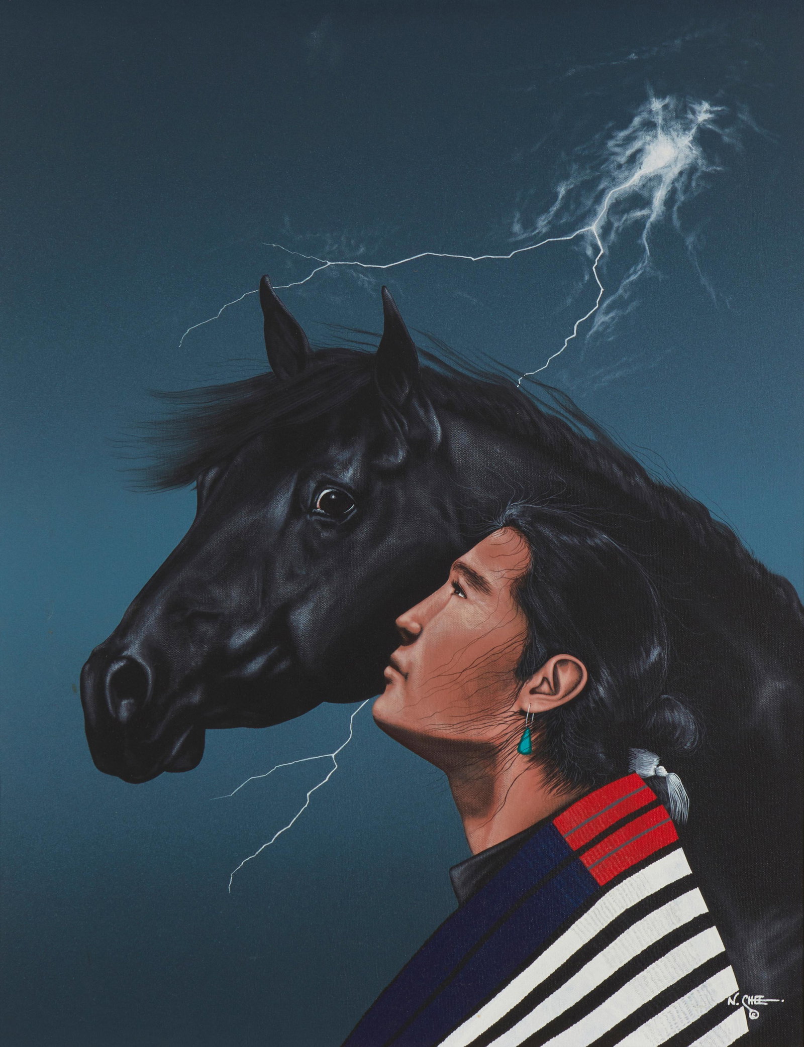 Norris Chee, (20th century), Untitled, Oil on canvas, 30" H x 24" W: Norris Chee (20th century) Untitled Oil on canvas Signed lower right: N. Chee (C) 30" H x 24" W