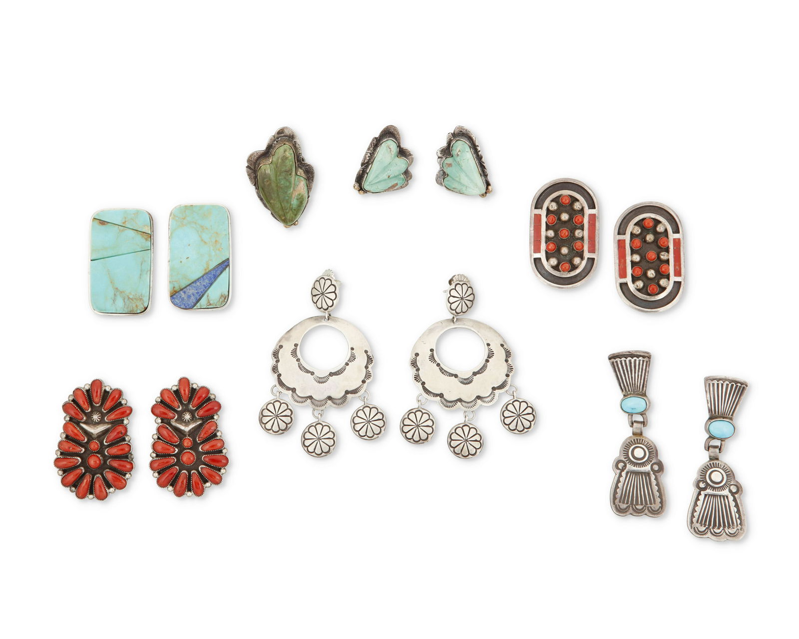 A group of Southwest silver earrings and ring (1 of 2)