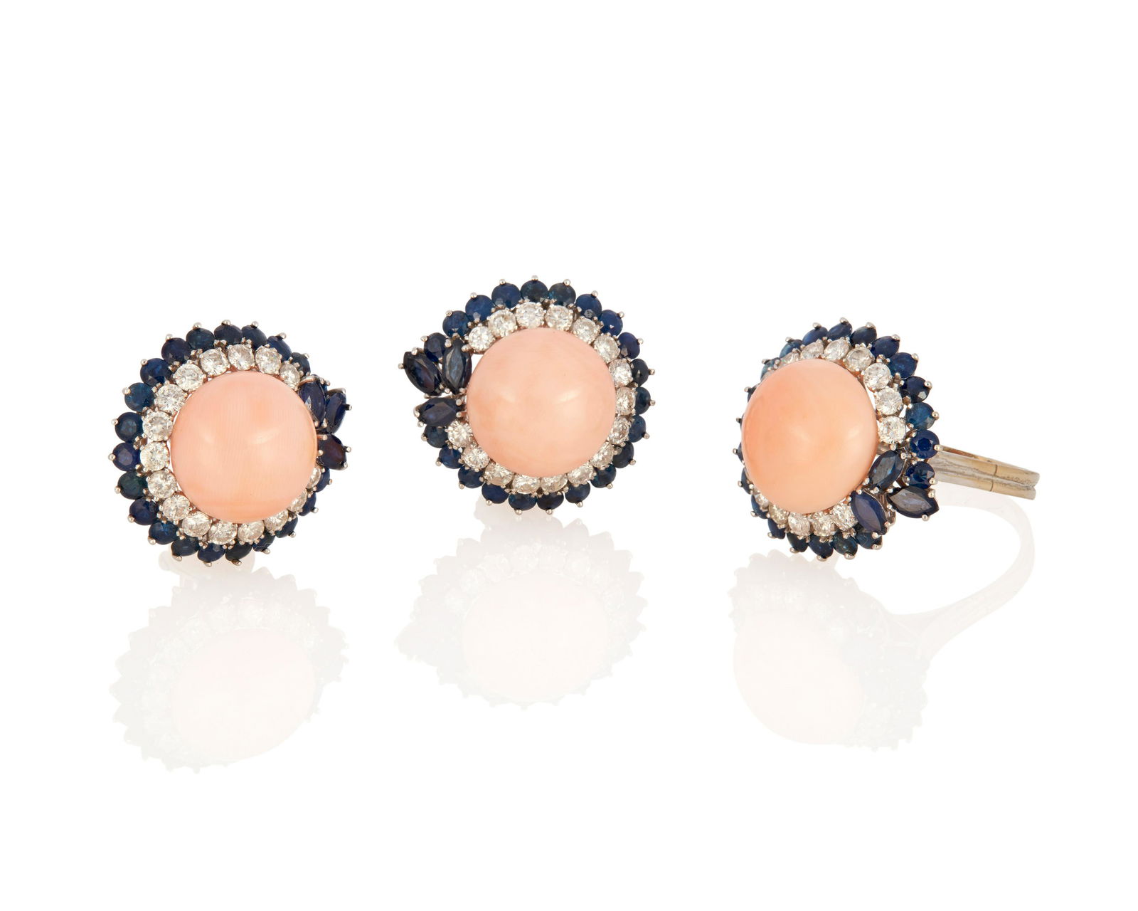 A set of coral, diamond and sapphire jewelry (1 of 3)