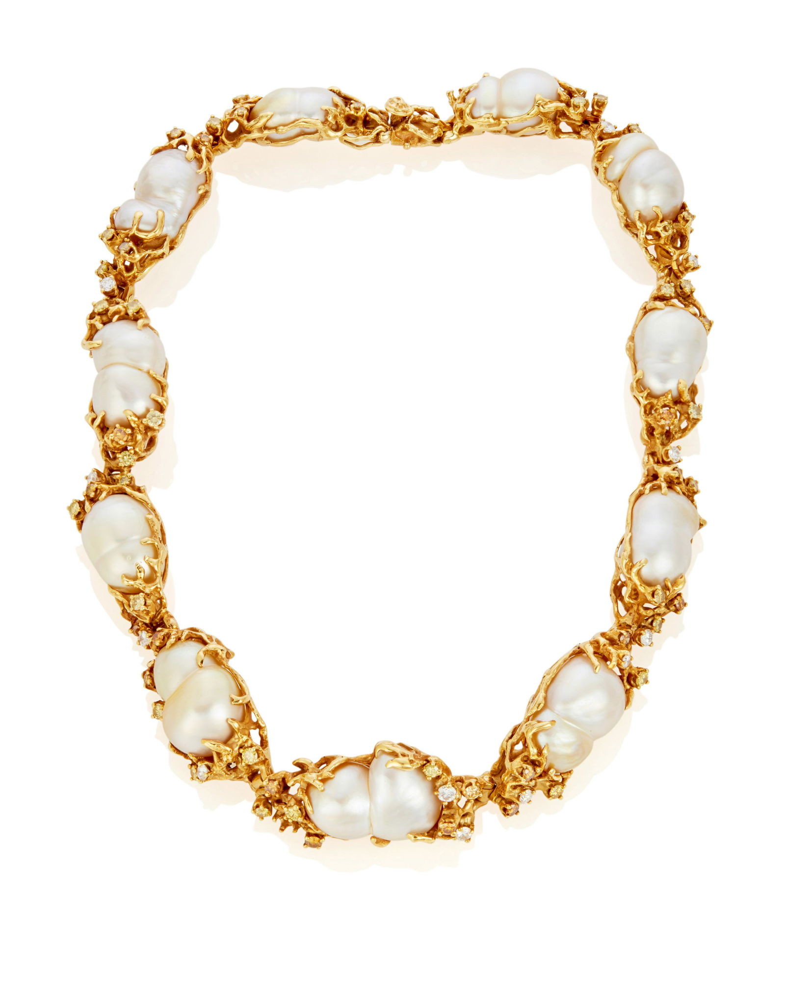A baroque South Sea cultured pearl, diamond and irradiated diamond necklace (1 of 4)