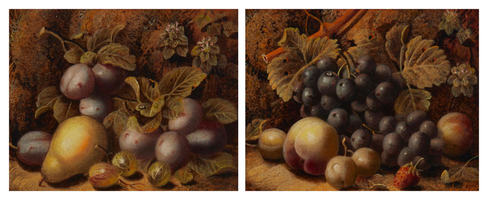 Oliver Clare (1853-1927), A pair of fruit still lifes, Oil on board, Each: 7" H x 9" W (1 of 10)