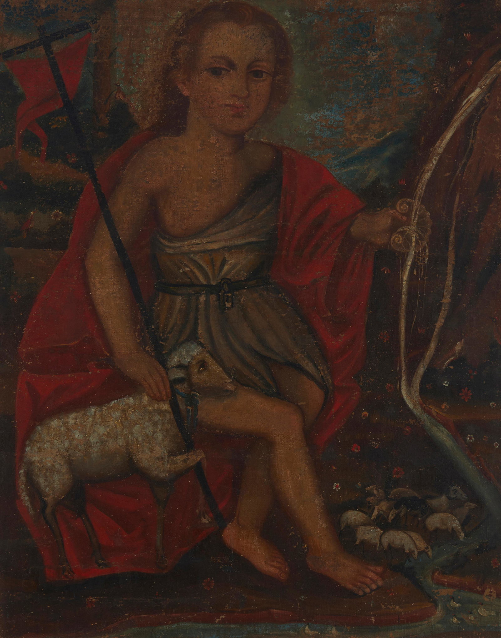19th Century European School, Young Saint John the Baptist, Oil on canvas laid to canvas, 28.5" H x: 19th Century European School Young Saint John the Baptist Oil on canvas laid to canvas Appears unsigned 28.5" H x 22.5" W