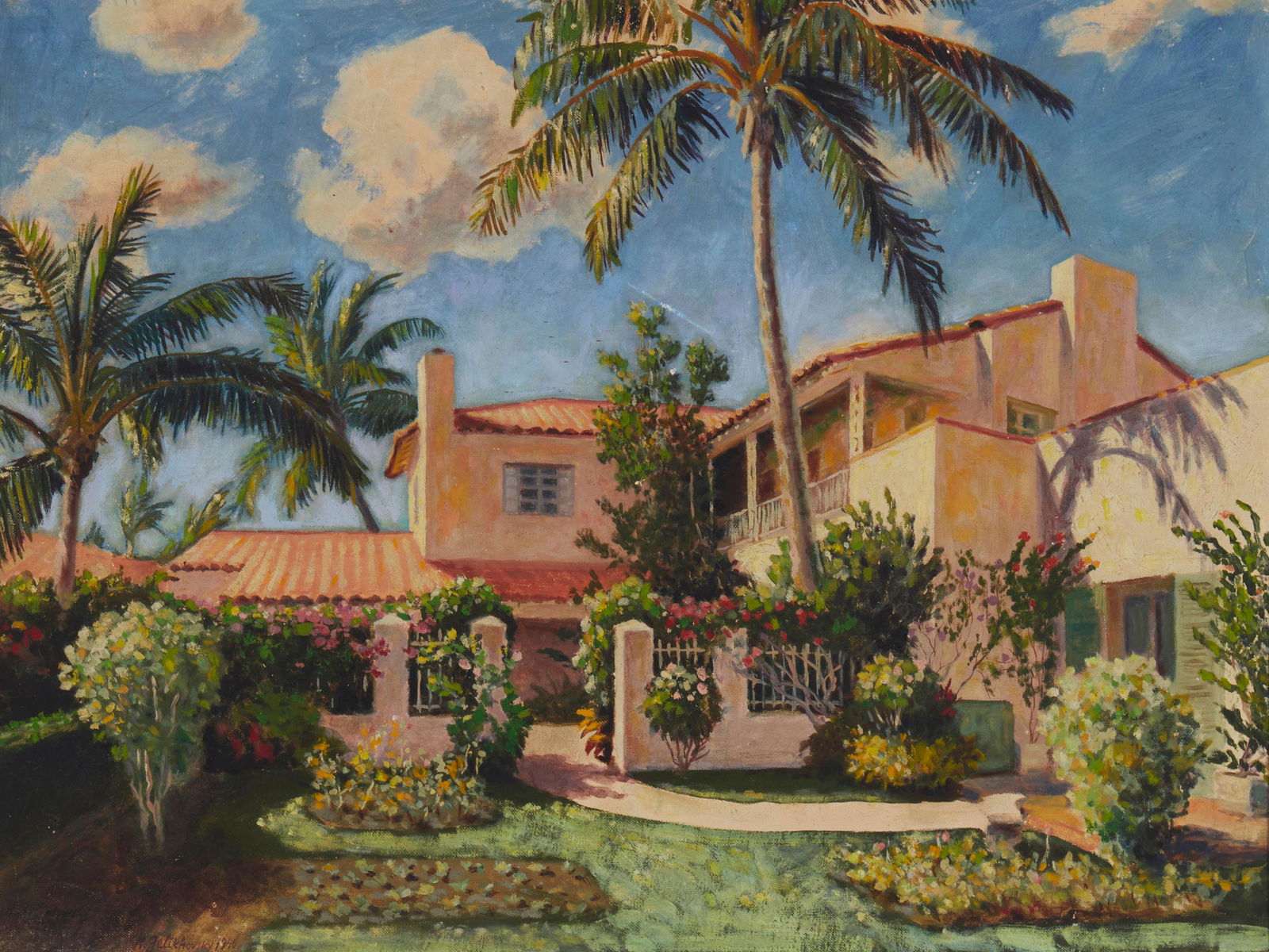 Nikolay Gelikhovsky (20th century), Spanish-style house, 1940, Oil on panel, 18" H x 24" W (1 of 6)