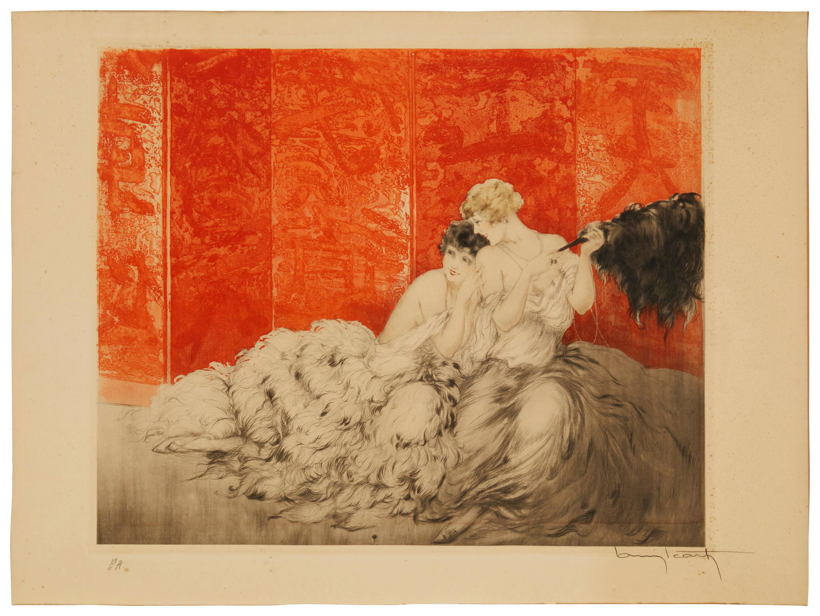 Louis Icart (1888-1950), "Mockery," 1928, Etching, drypoint, and aquatint in colors on paper, Plate: (1 of 7)