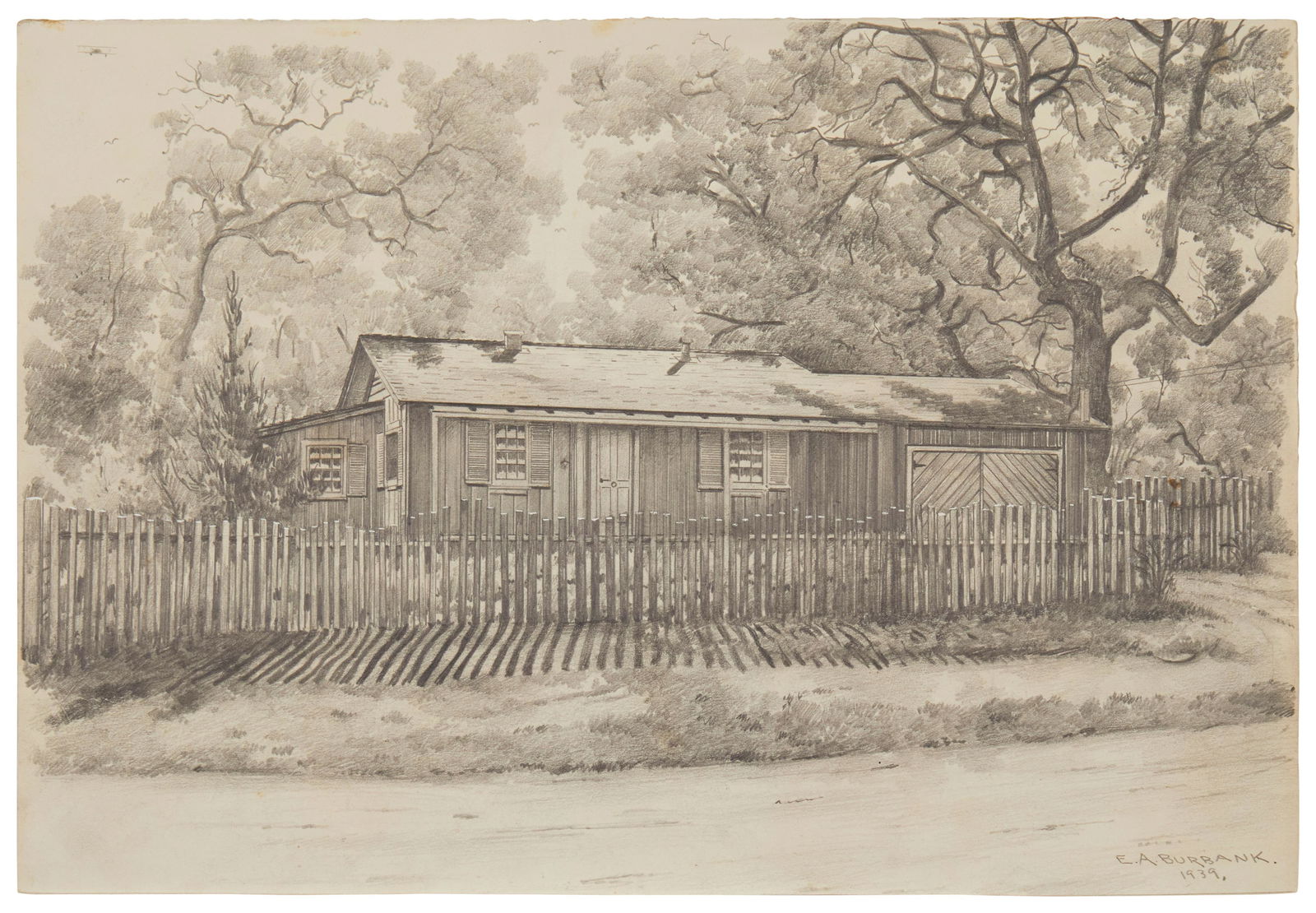 Elbridge Ayer Burbank (1858-1949), House in a landscape, 1939, Graphite on cream-colored paper, (1 of 7)