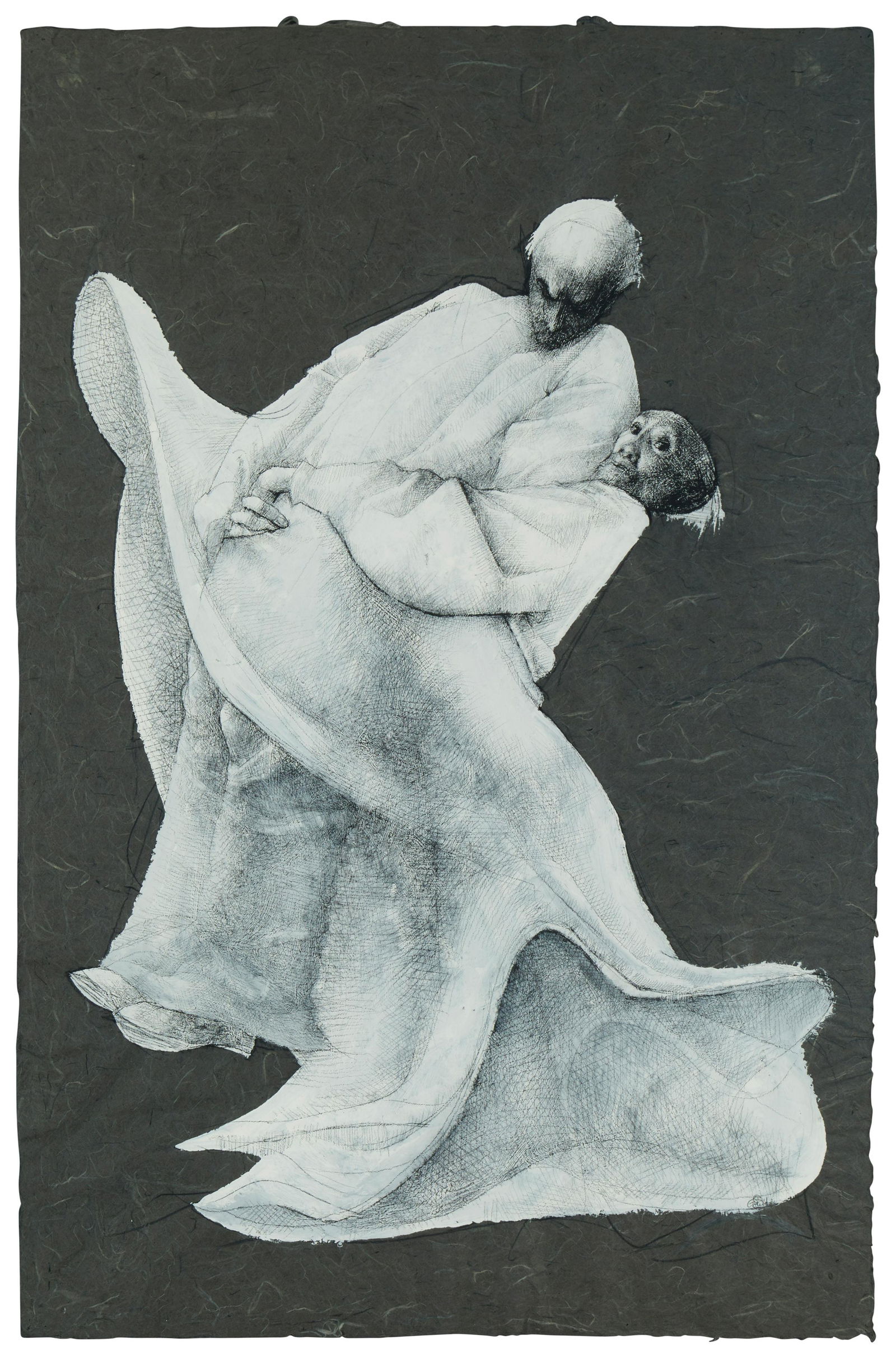 John Howard Gould (1929-2010), "Wrestlers." Acrylic and conte crayon on handmade paper, Image/Sheet: (1 of 6)