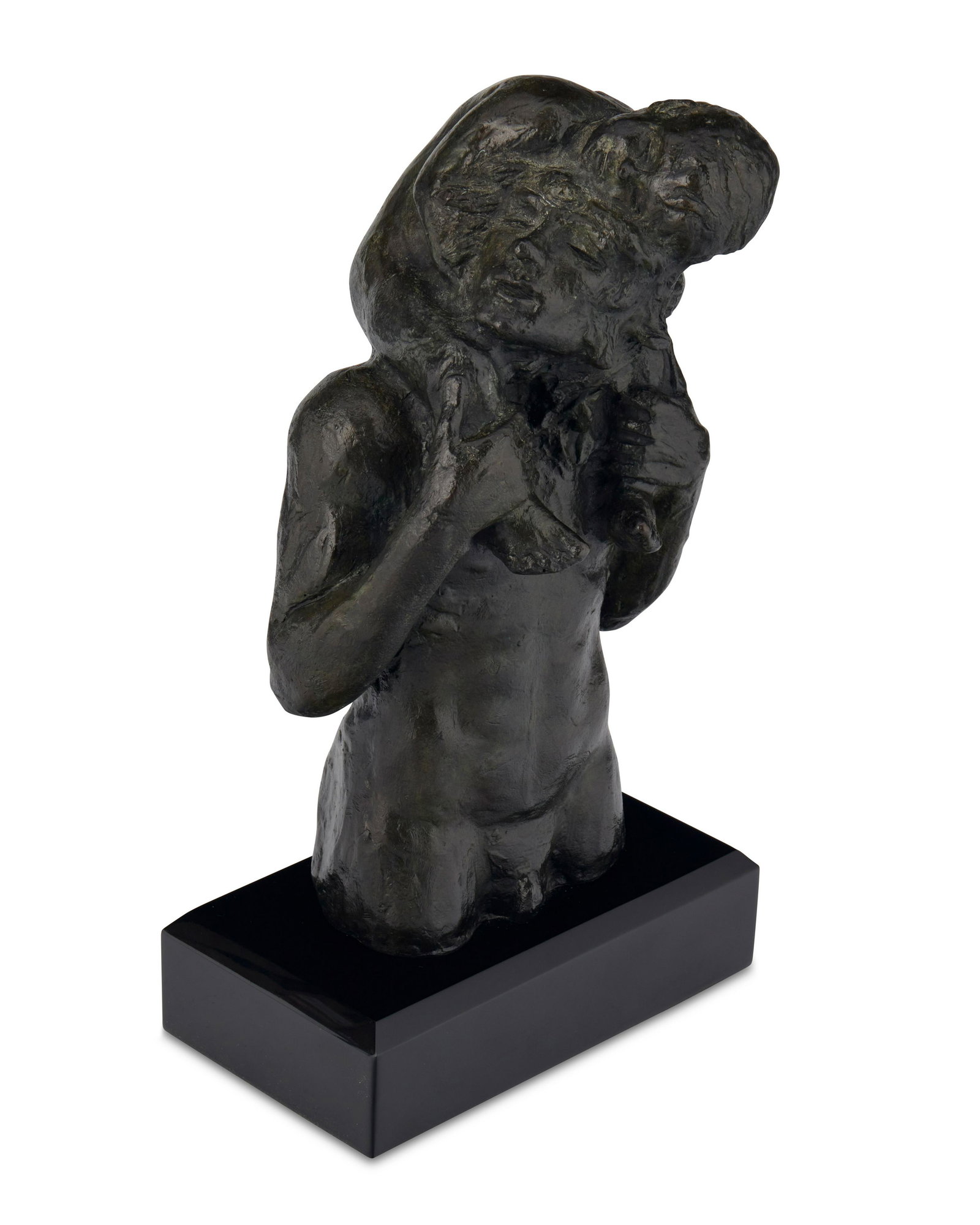 Victor Salmones (1937-1989), Man with child; Patinated bronze on stone base, 9.5" H x 5.5" W x 3.25": Victor Salmones (1937-1989) Man with child Patinated bronze on stone base From the edition of unknown size and date Signed in the casting: Victor Salmones C/E P.A. 9.5" H x 5.5" W x 3.25&quo
