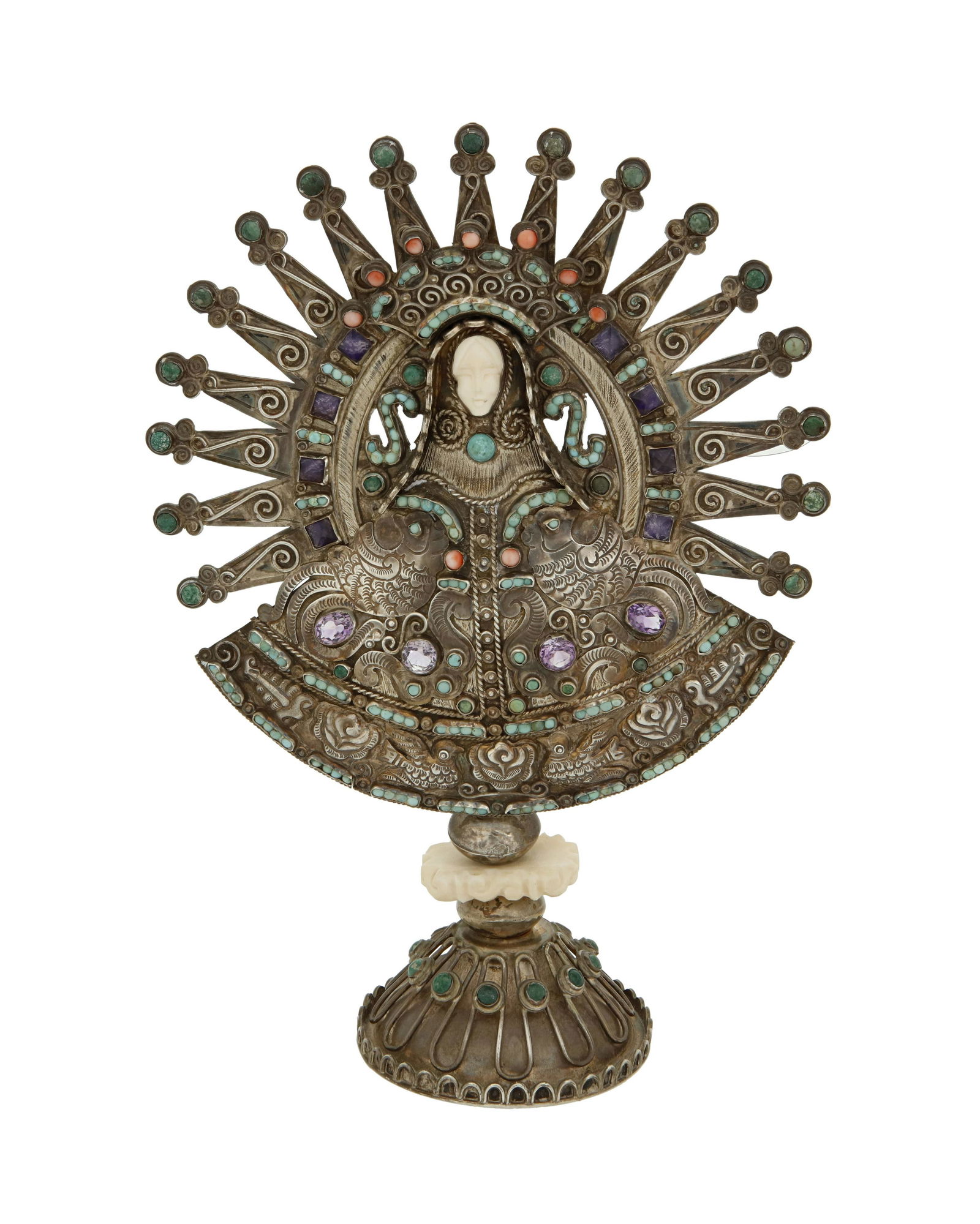 A Matl Nuestra Senora de la Asuncion in Tonaya sterling silver santos figure: A Matl Nuestra Senora de la Asuncion in Tonaya sterling silver santos figureMatilde Poulat and Ricardo Salas (d. 1960 and d. 2006)Circa 1980-2006; Mexico City, MexicoMarked: Matl / Ricardo Salas / Mat