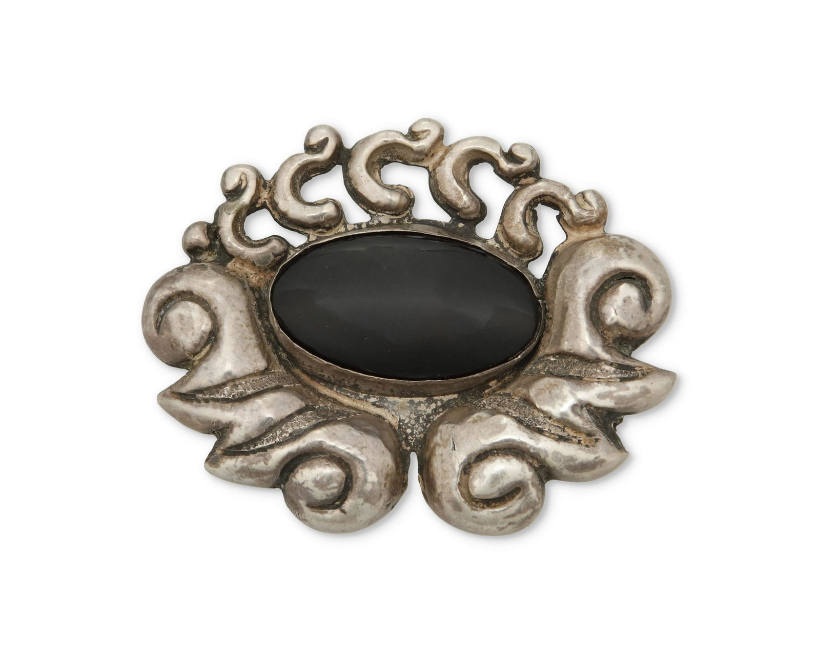 A Matl silver and onyx brooch (1 of 2)