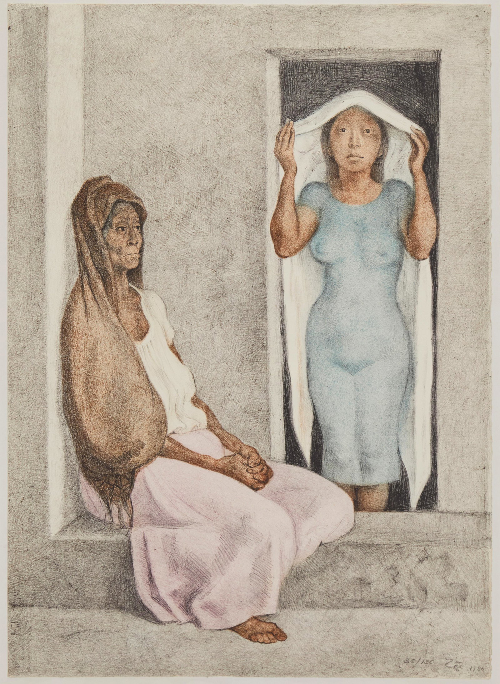 Francisco Zuniga (1912-1998), "El Rebozo Blanco," 1986, Lithograph in colors on paper, Image/Sheet:: Francisco Zuniga (1912-1998) "El Rebozo Blanco," 1986 Lithograph in colors on wove paper, watermark Arches Edition: 35/135 Signed, dated, and numbered lower right: Zuniga; Mourlot, Paris, pr