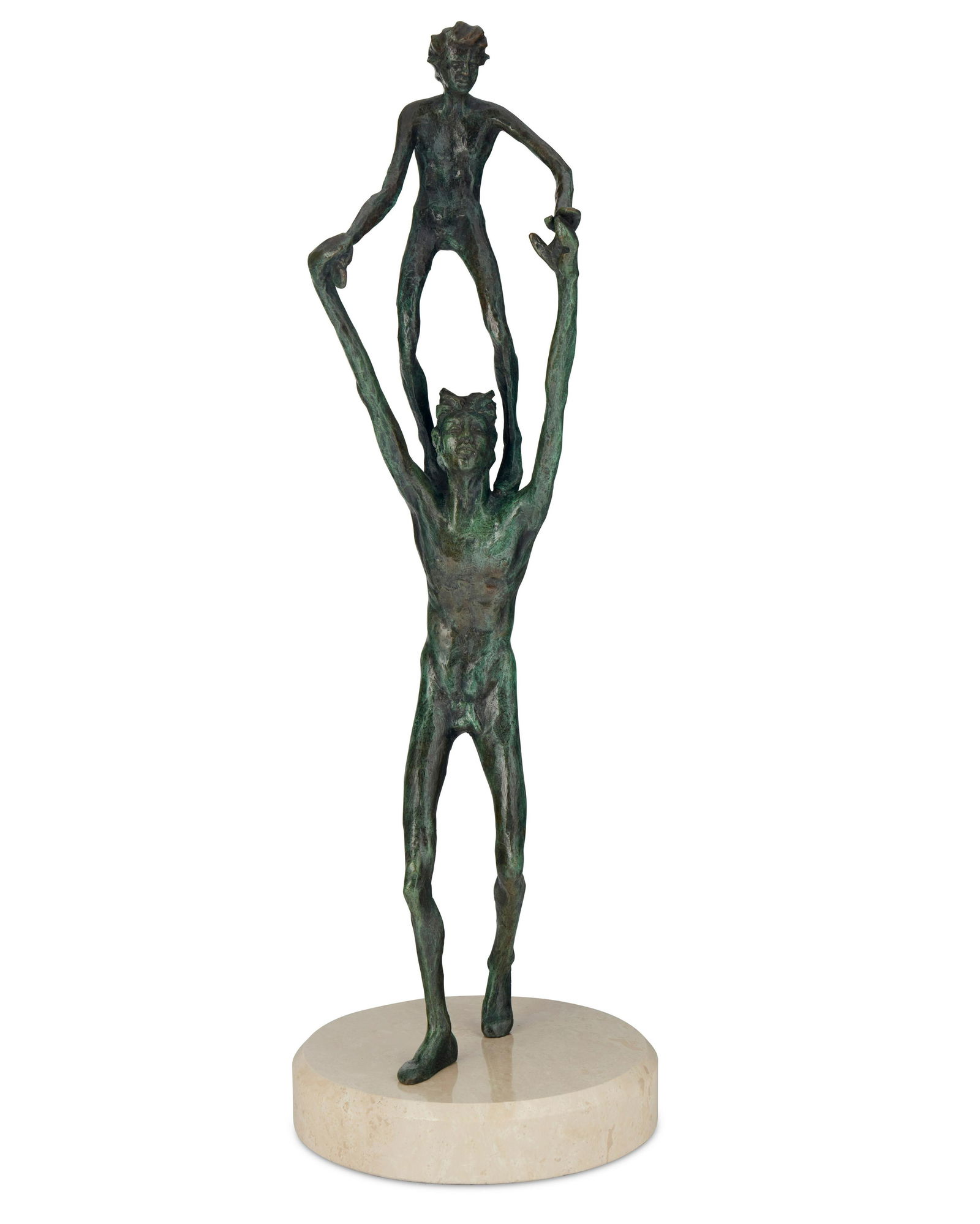 Victor Salmones (1937-1989), "Head Start," Patinated bronze on stone base, 27" H x 6.5" W x 6" D (1 of 4)