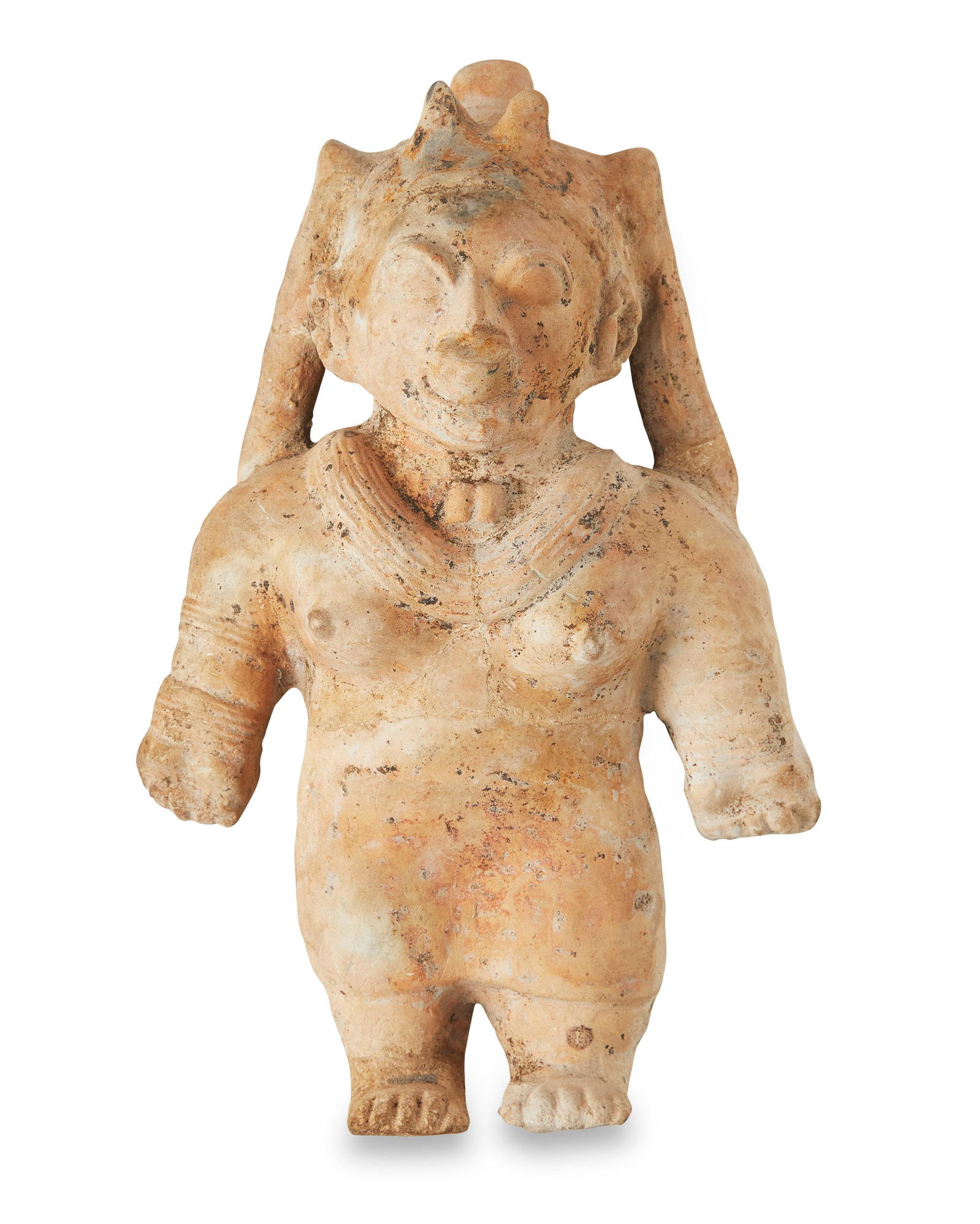 A Jama-Coaque ceramic standing figure (1 of 3)