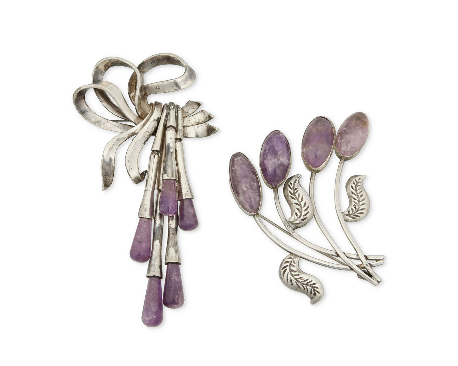 Two Antonio Pineda silver and amethyst brooches (1 of 2)