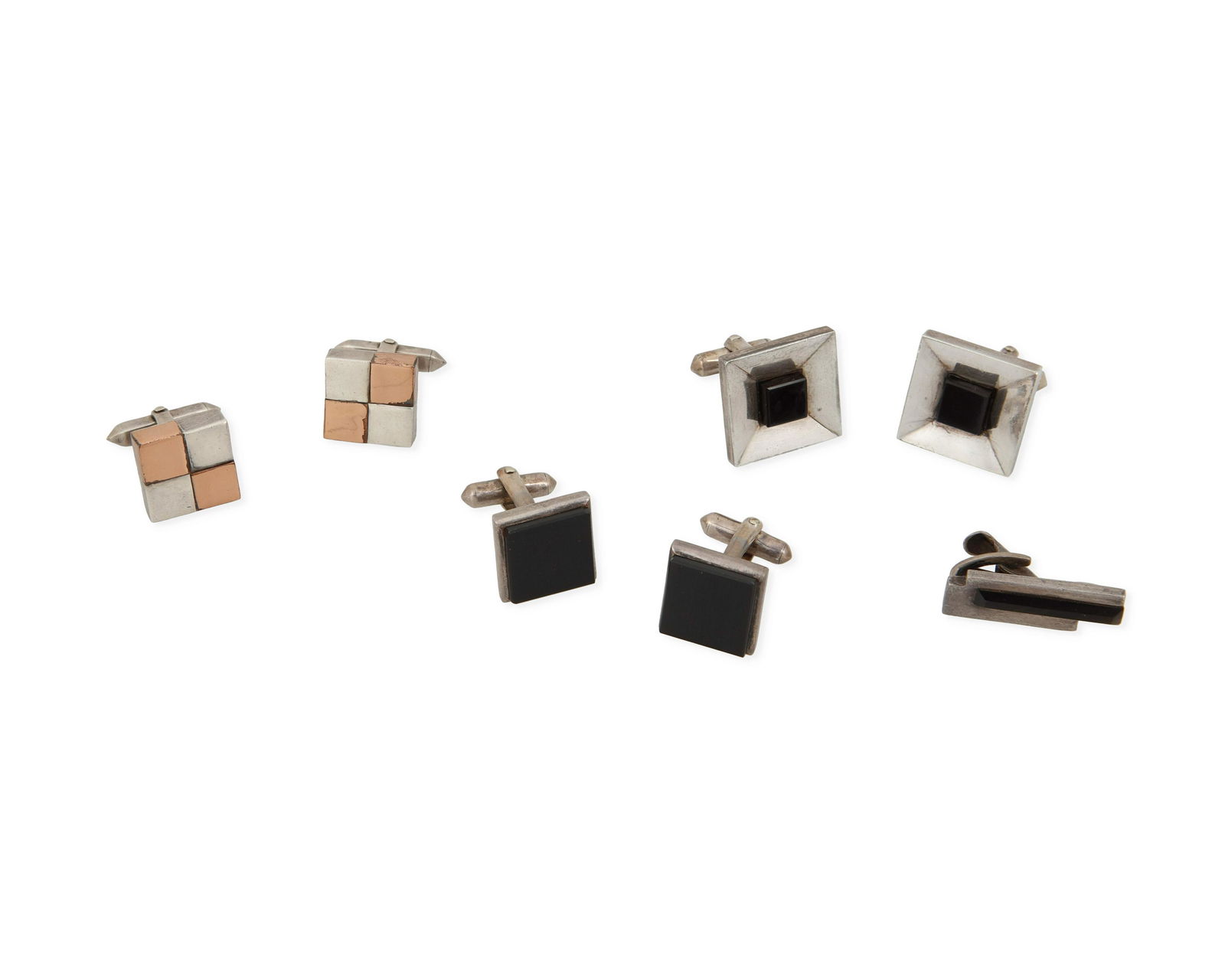 A group of Antonio Pineda mixed metal and hardstone jewelry: A group of Antonio Pineda mixed metal and hardstone jewelryAntonio Pineda (1919-2009)Circa 1953-1979; Taxco, MexicoStamped with crown mark for Antonio Pineda; further variously stamped: Hecho en Mexic