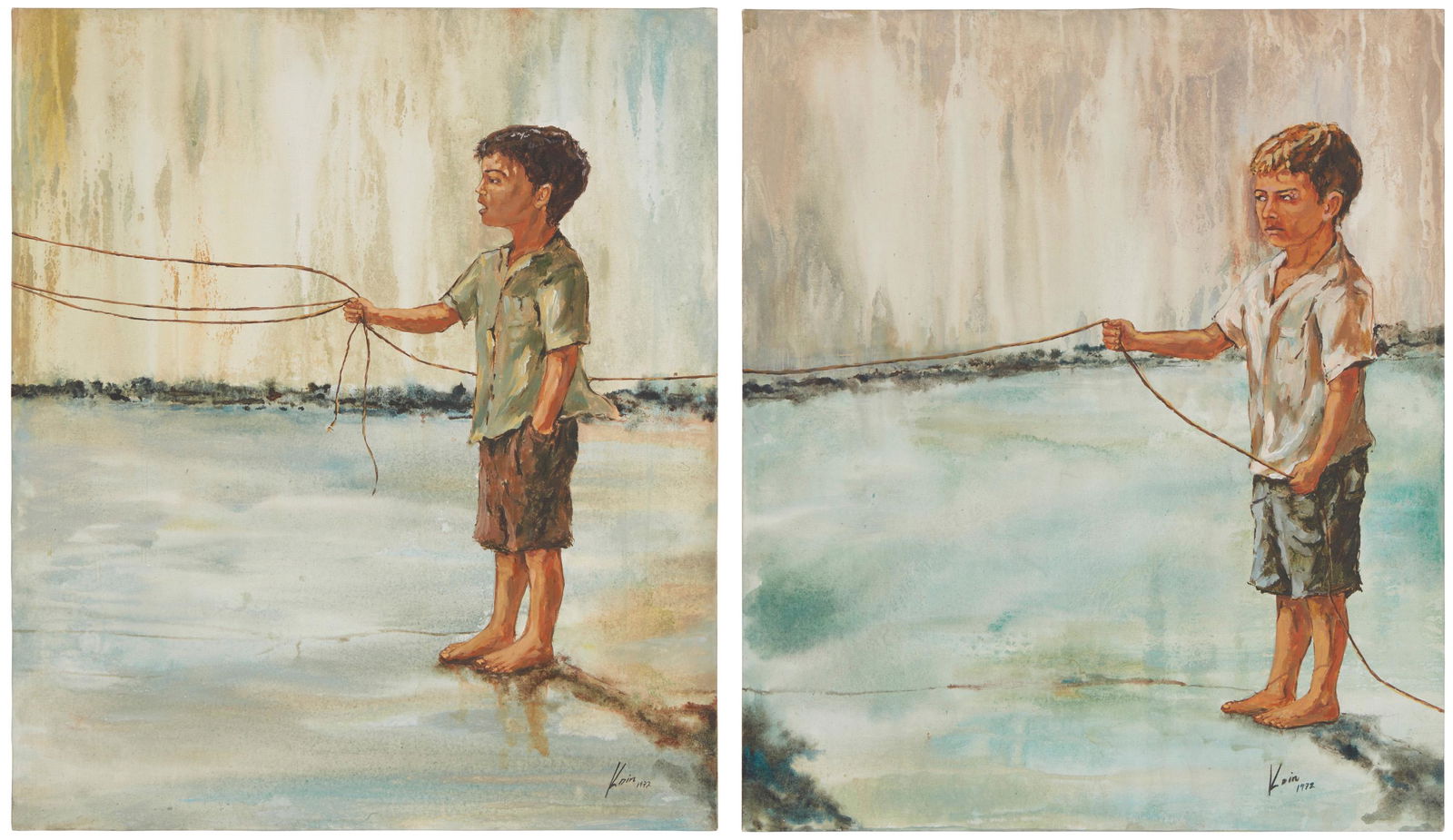 Kadir Lopez Nieves, (b. 1972), "La Linea Infinita (diptych)," 2004, Acrylic on linen, Each: 28" H x (1 of 9)