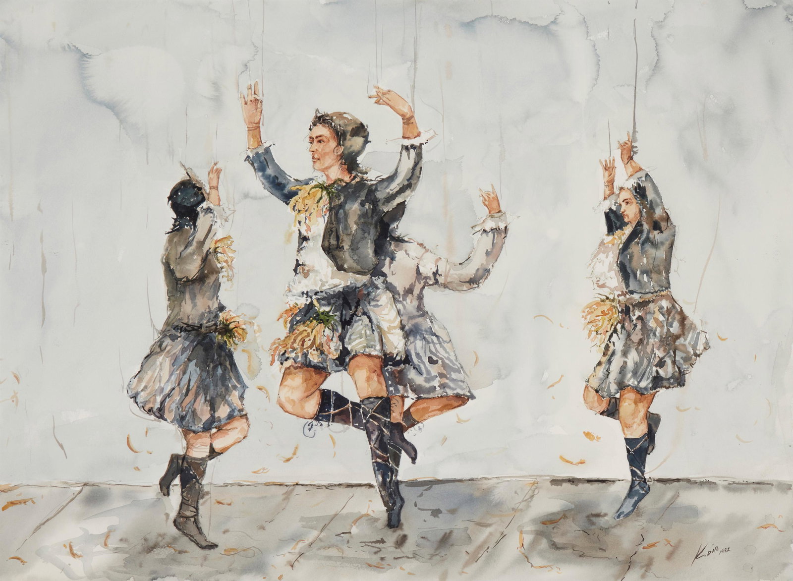 Kadir Lopez Nieves, (b. 1972), "Marionetas," 2002, Watercolor on paper under glass, Sight: 21.5" H x: Kadir Lopez Nieves (b. 1972) "Marionetas," 2002 Watercolor on paper Signed together with the artist's birth year lower right: Kdir / 1972; titled and dated on a label affixed to the frame's 