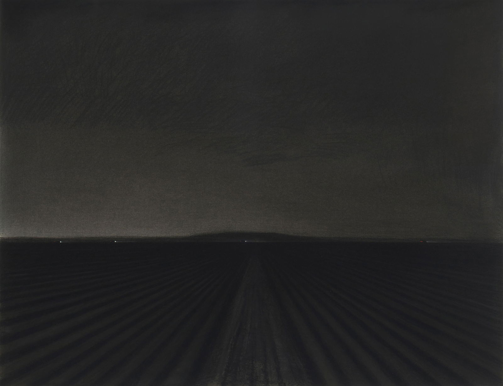 David Hines (b. circa 1955), "Near Bakersfield," 1988, Charcoal and pastel on paper, Image: 28" H x: David Hines(b. circa 1955)"Near Bakersfield," 1988Charcoal and pastel on paperSigned and dated in pencil in the lower right corner of the image: Hines; Signed again, titled, and dated in pen