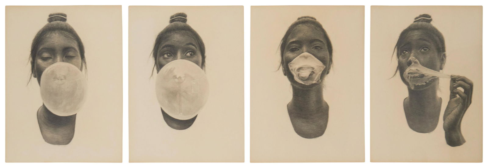 Richard Wyatt Jr (b. 1955), "Bubblegum Problems," 1976, Charcoal and graphite on four sheets of (1 of 8)