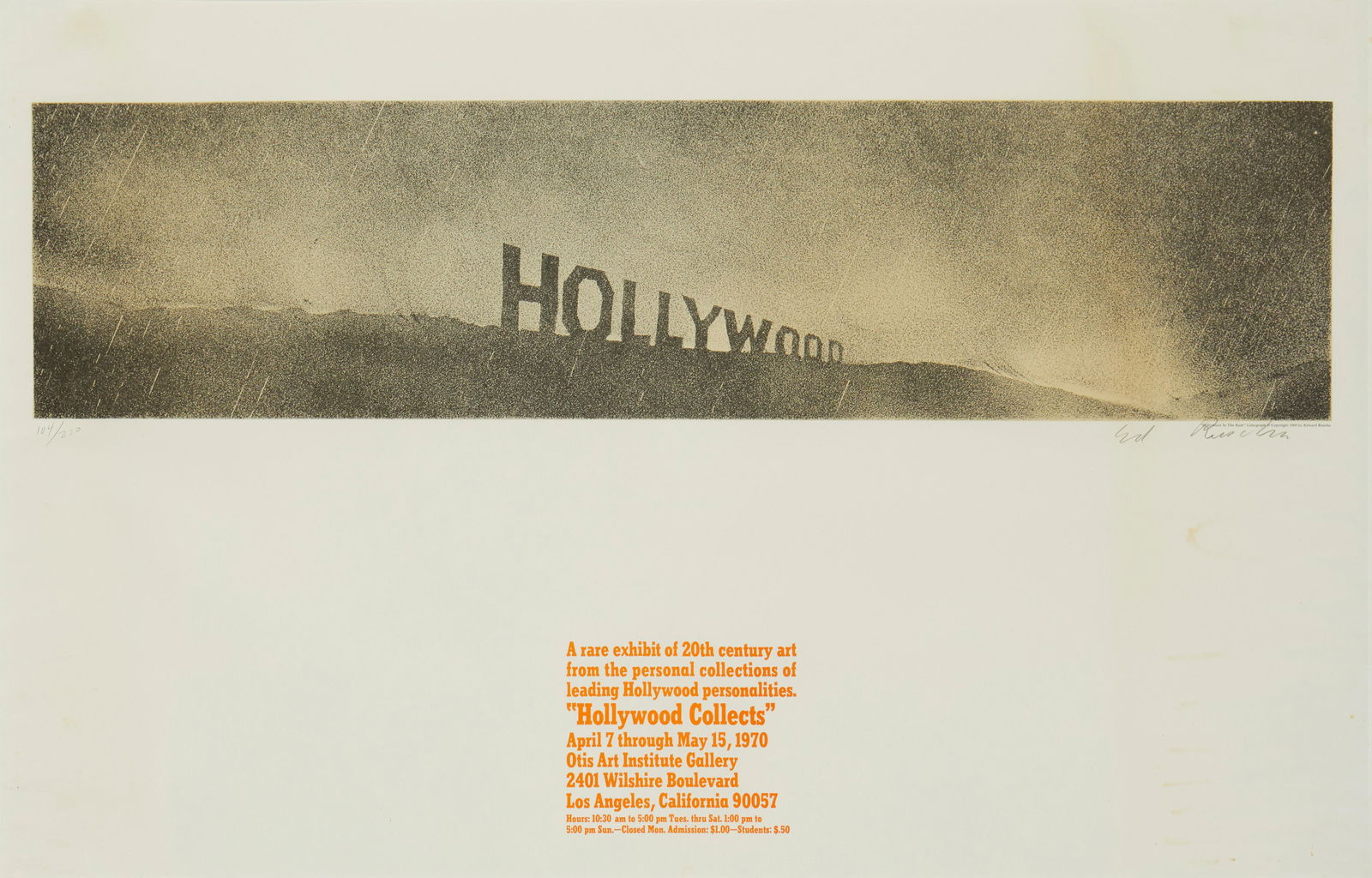 Edward Ruscha (b. 1937), "Hollywood in the Rain," from "Hollywood Collects," 1970, Offset (1 of 6)