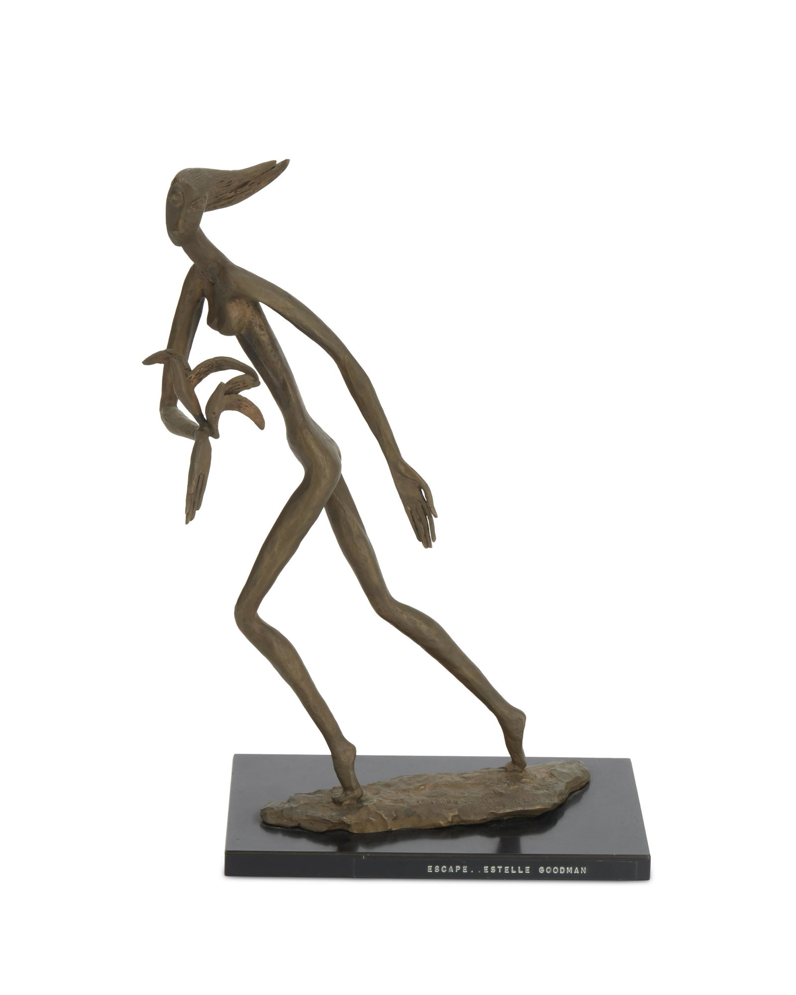 Estelle Goodman (20th Century), "Escape," 1964: Estelle Goodman (20th Century) "Escape," 1964 Patinated bronze Signed and dated on the base: Estelle Goodman 13.5" H x 8" W x 4" D Provenance: Property of an Important New Yor