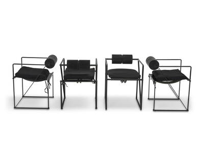 Mario Botta (b. 1943), Four Seconda armchairs for Alias, late 20th century: Mario Botta (b. 1943)Four Seconda armchairs for Alias, late 20th centuryDesigned 1982Each with embossed: Alias ItalyBlack enameled steel frames and perforated steel seats with polyurethane cylindrical