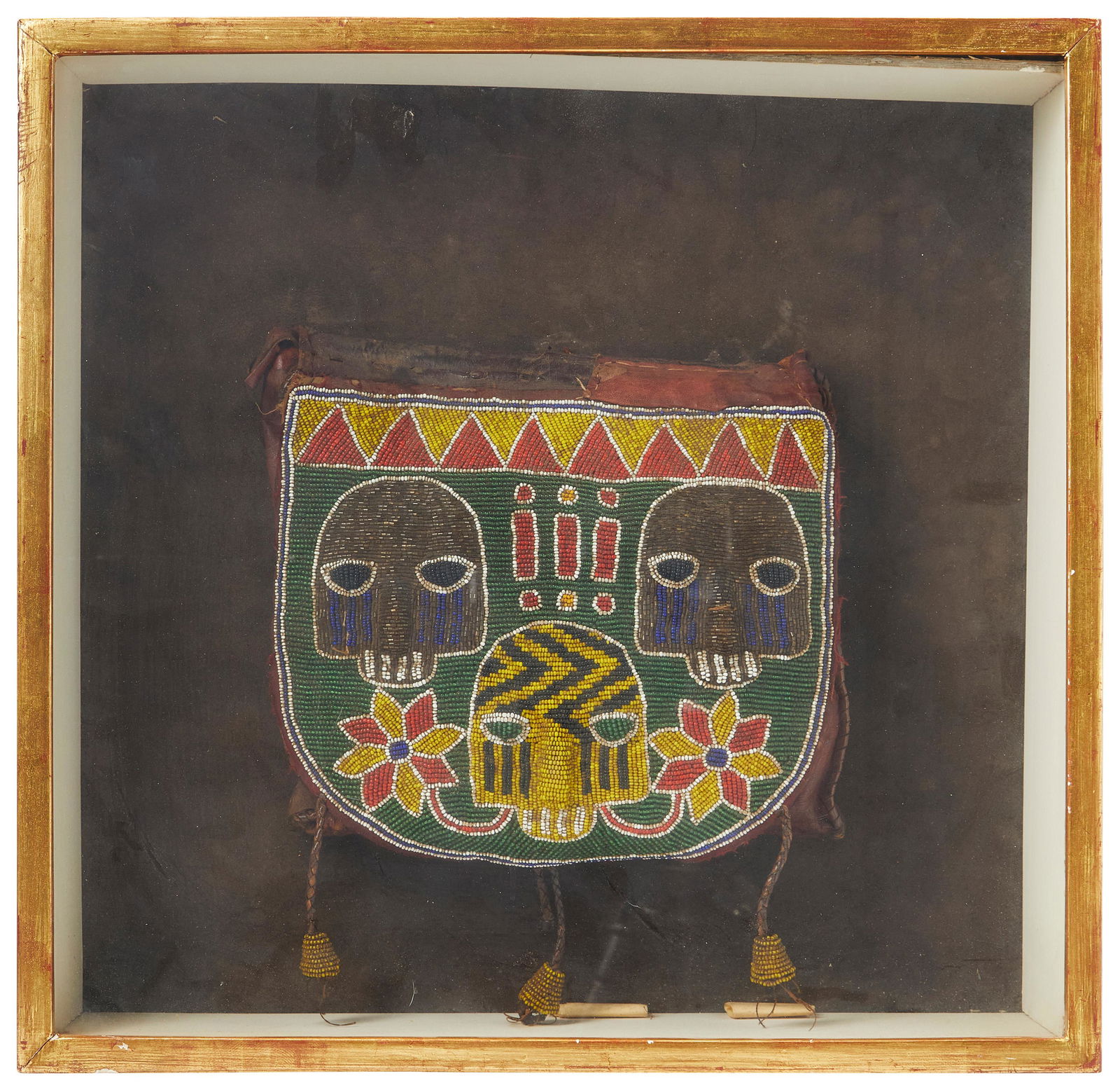 A Yoruba "Apa Ifa" diviner's beaded leather and cloth bag (1 of 4)