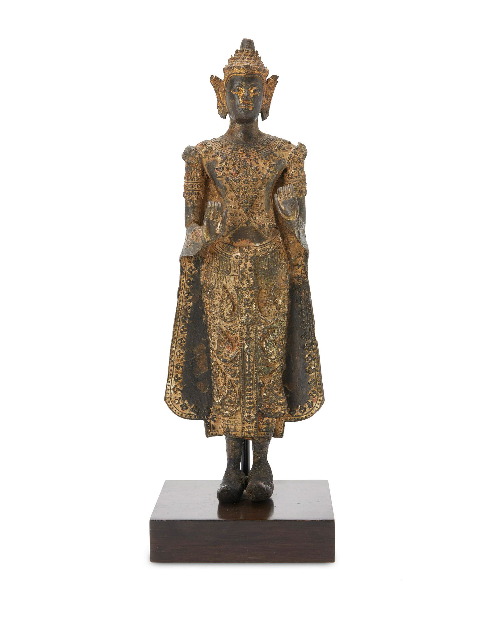 A Thai Rattanakosin gilt-bronze standing Buddha figure (1 of 3)