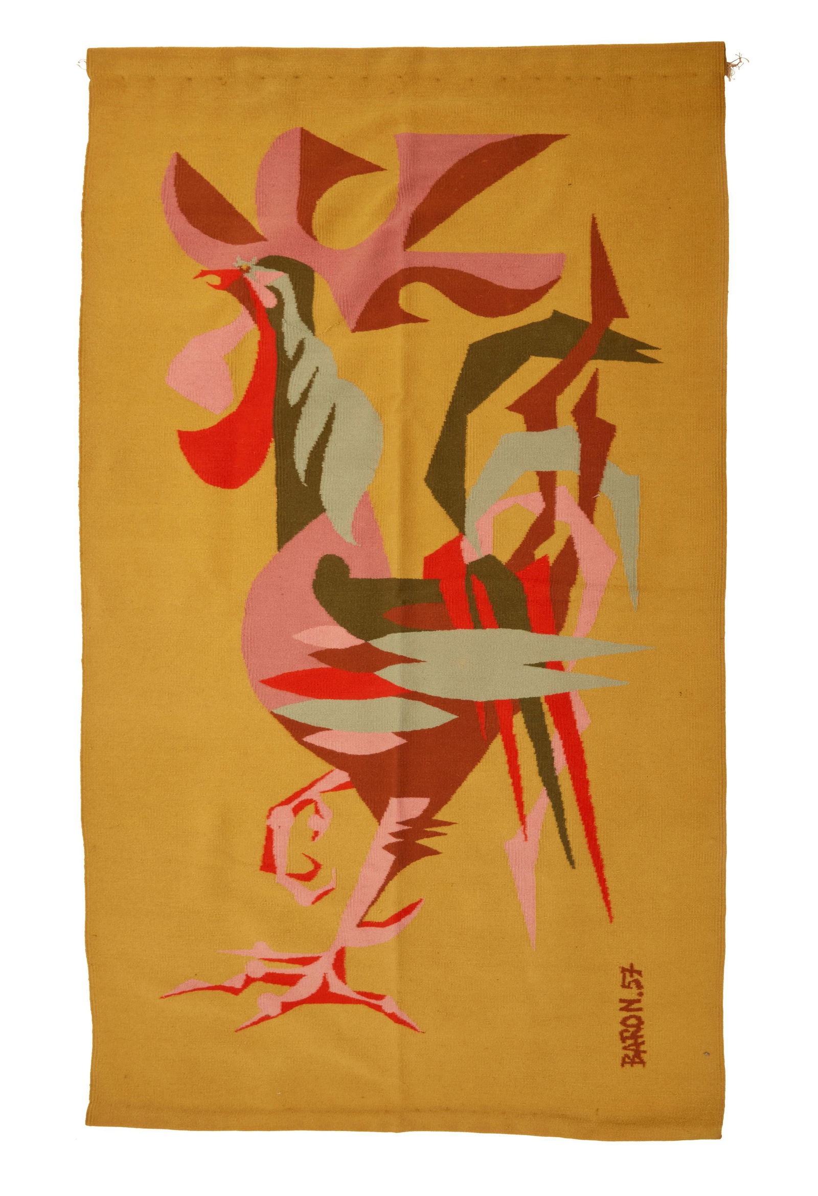 Jean Baron, (active 20th Century), Rooster Tapestry, 1957, Wool, 77.5" H x 45.5" W (1 of 4)