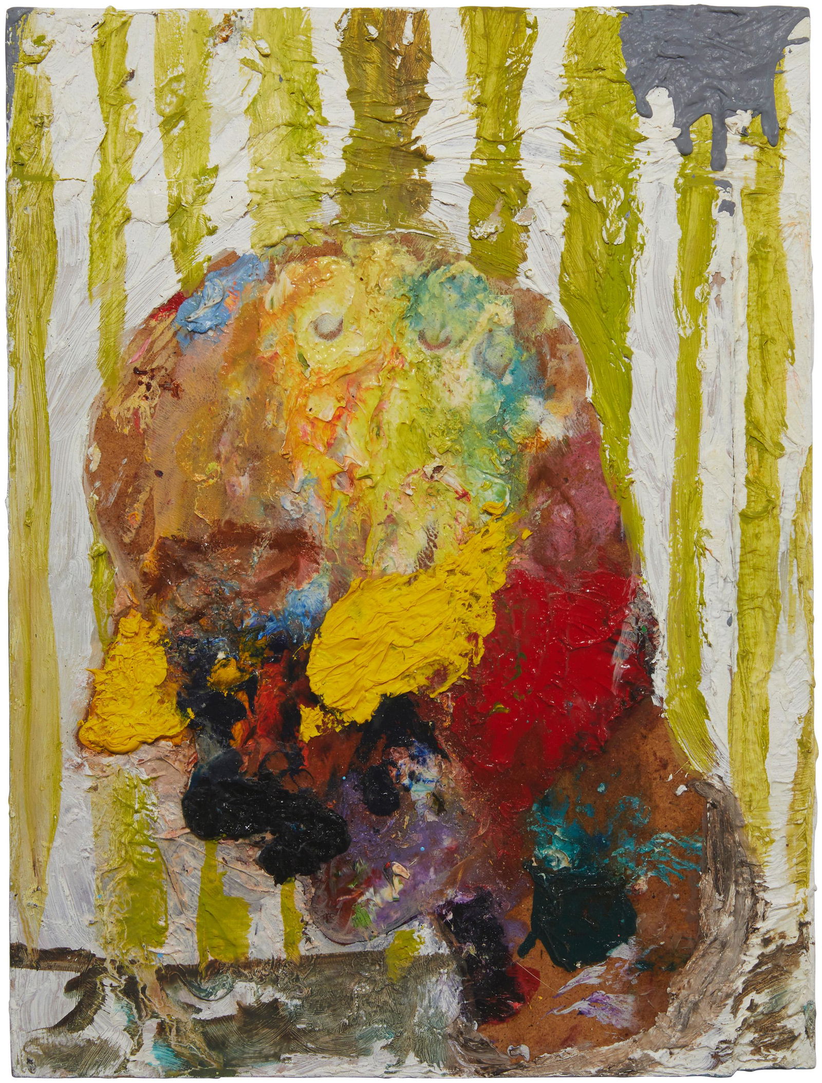 Hannah Plotke (b. 1988), "Nose," 2016, Oil on artist's board and plaster on wooden panel, 12" H x 9" (1 of 3)