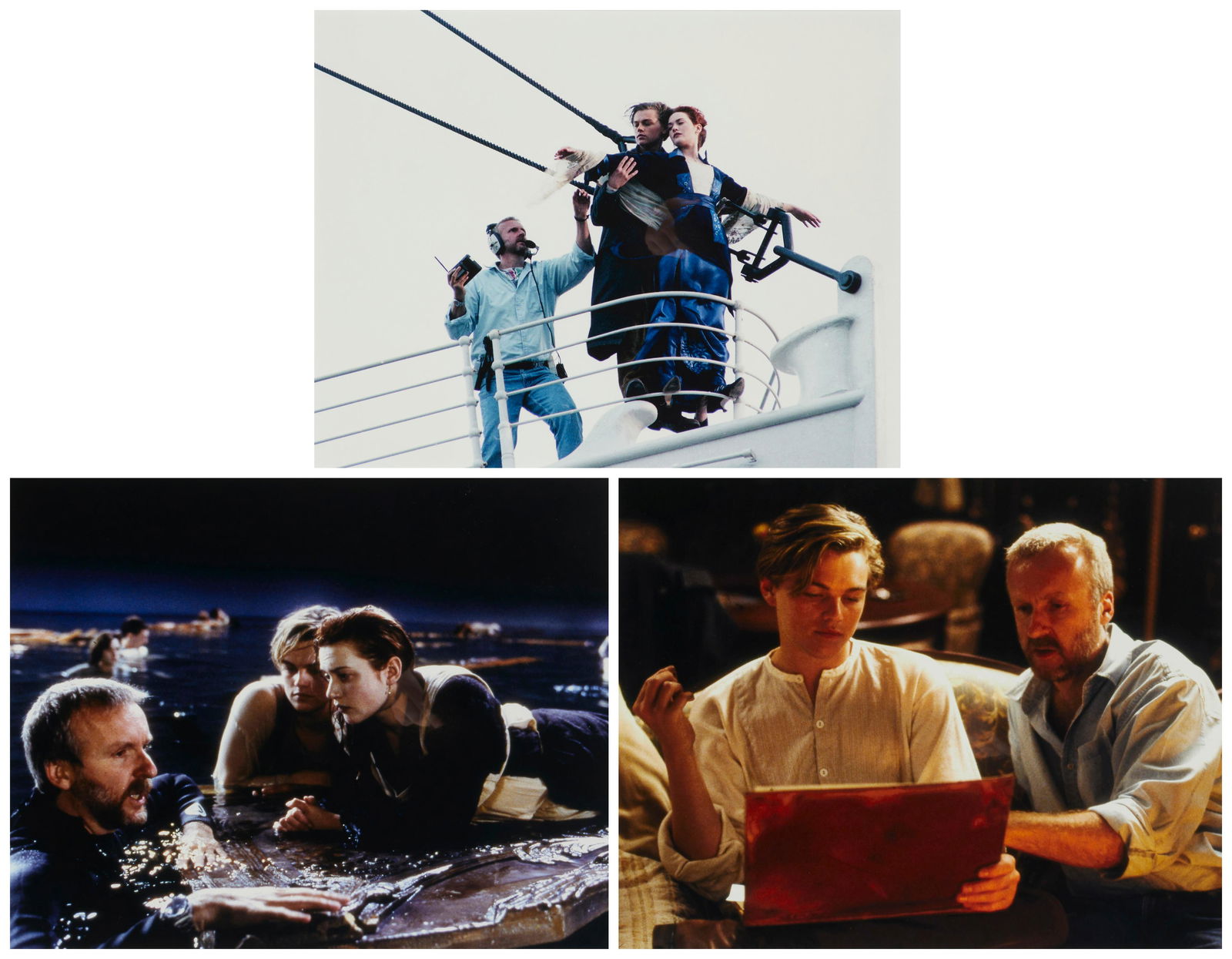 20th Century American School, A group of behind the scenes production photographs from "Titanic": 20th Century American SchoolA group of behind the scenes production photographs from "Titanic" (1997) featuring Leonardo di Caprio, Kate Winslet, and James CameronEach: Photograph in colors
