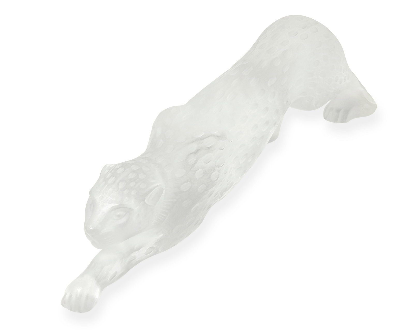 A Lalique "Zeila Panther" crystal sculpture: A Lalique "Zeila Panther" crystal sculpture Circa 1980s-90s Signed: Lalique AE France In frosted, clear lead glass depicting a crouching panther 4.25" H x 14.5" W x 3" D