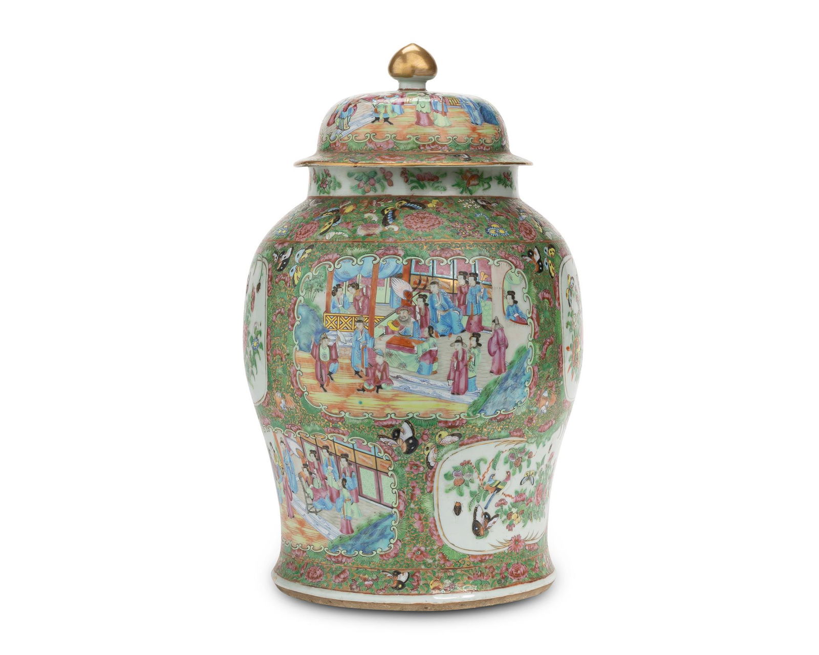 A large Chinese Rose Medallion porcelain temple jar (1 of 2)