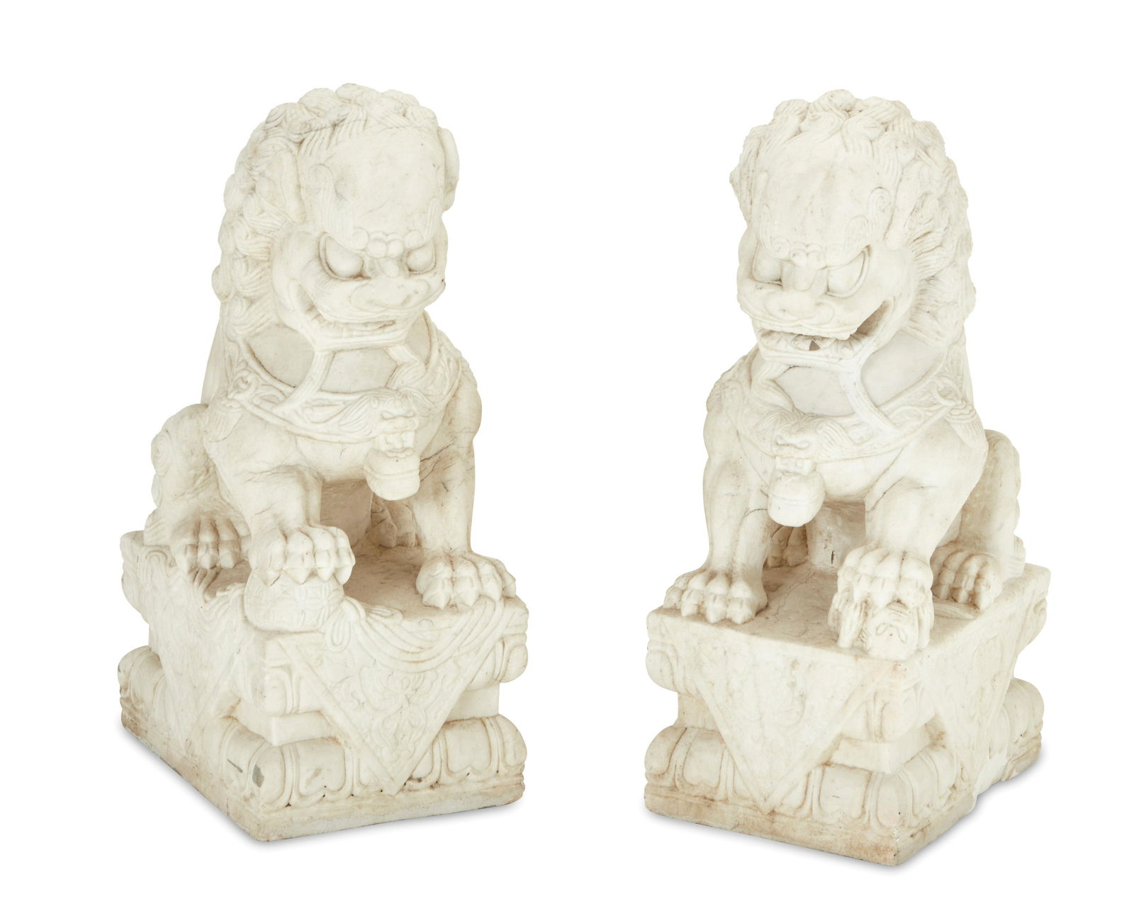 A pair of carved marble guardian lions (1 of 5)