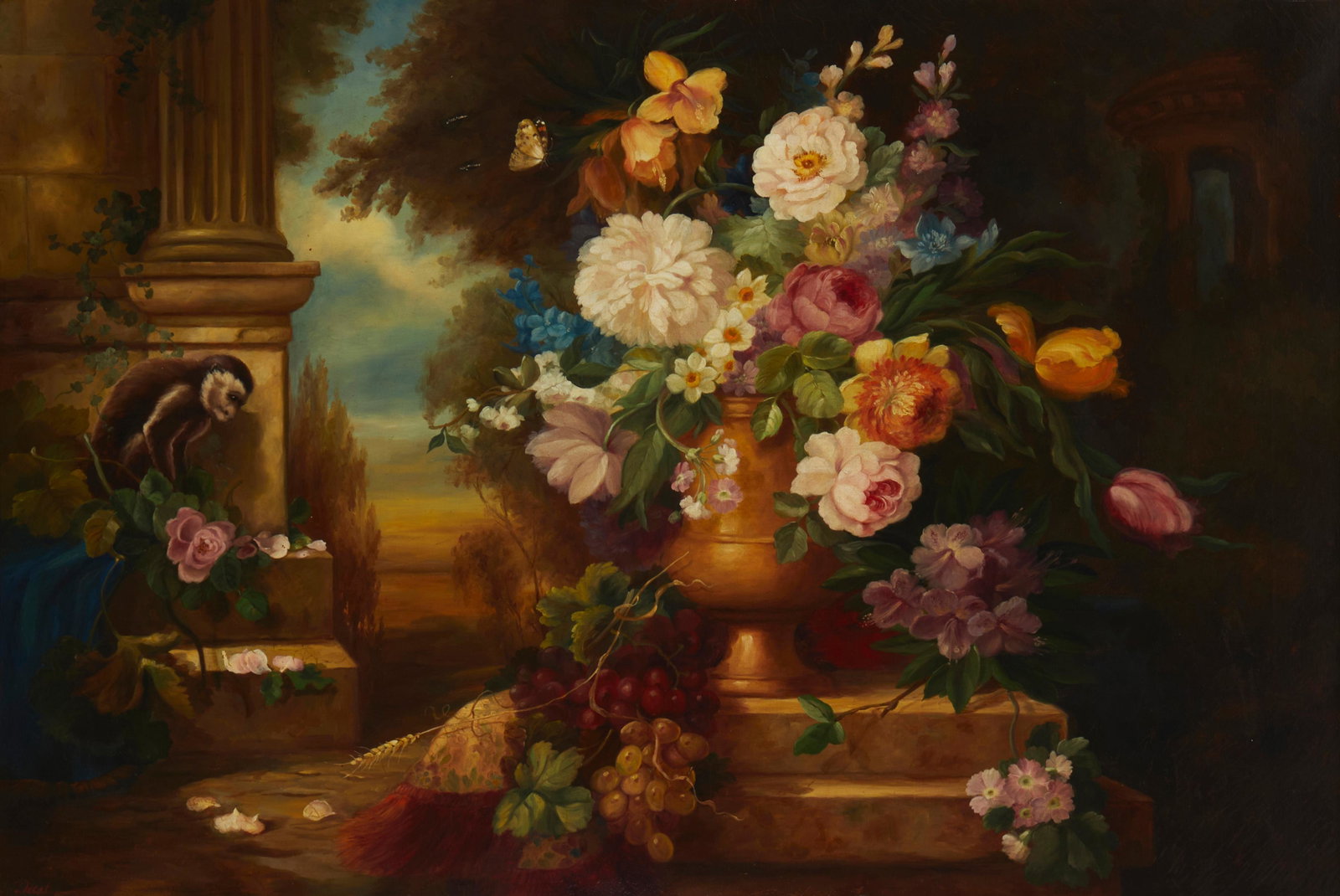 Jules Edouard Diart (1840-1890), Floral still life, Oil on canvas, 25" H x 37" W: Jules Edouard Diart (1840-1890) Floral still life Oil on canvas Signed lower left: Diart; signed again verso, possibly in the hand of the artist: E. Diart 25" H x 37" W Provenance: The Sloan