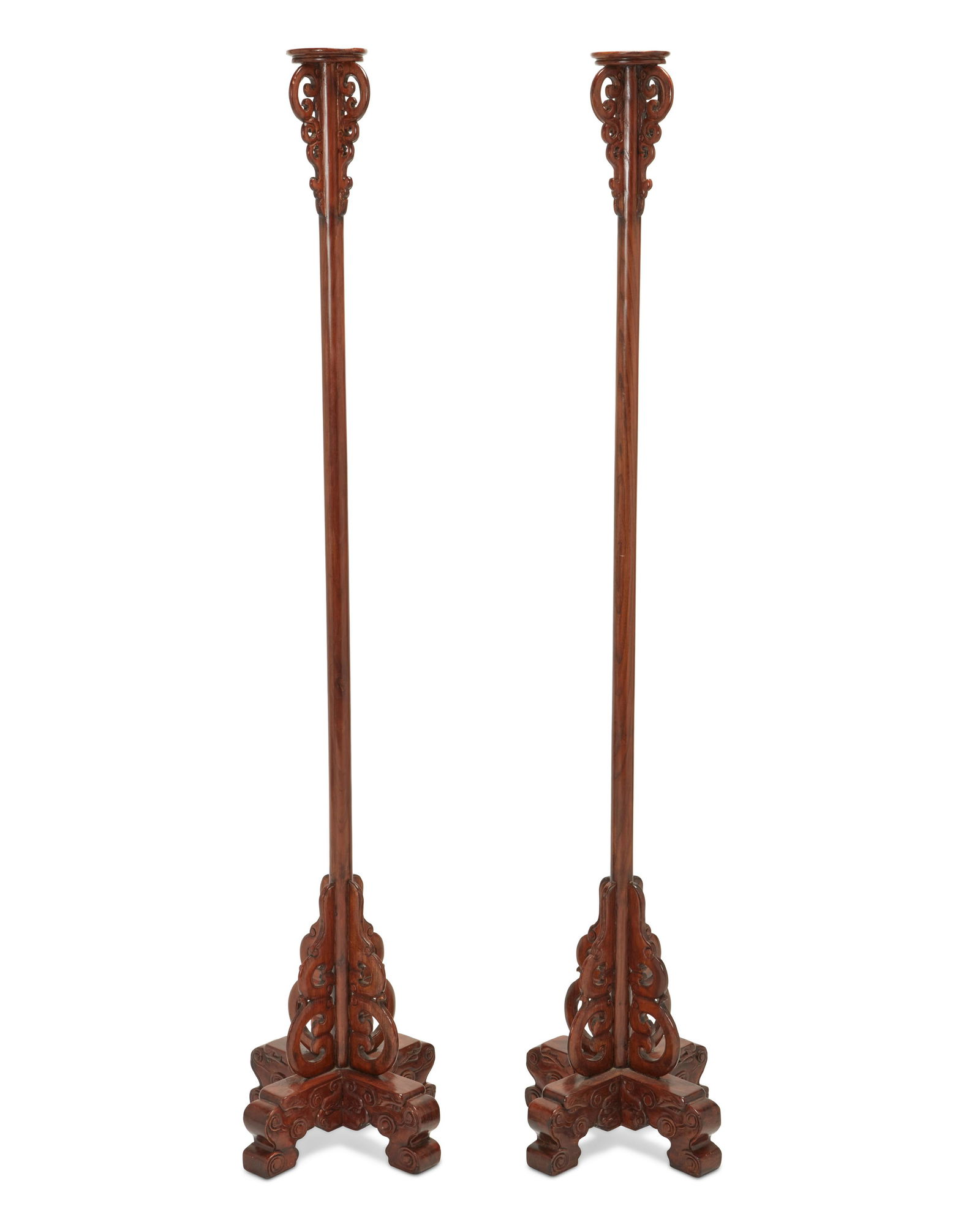A pair of Chinese carved mahogany floor torchieres (1 of 4)