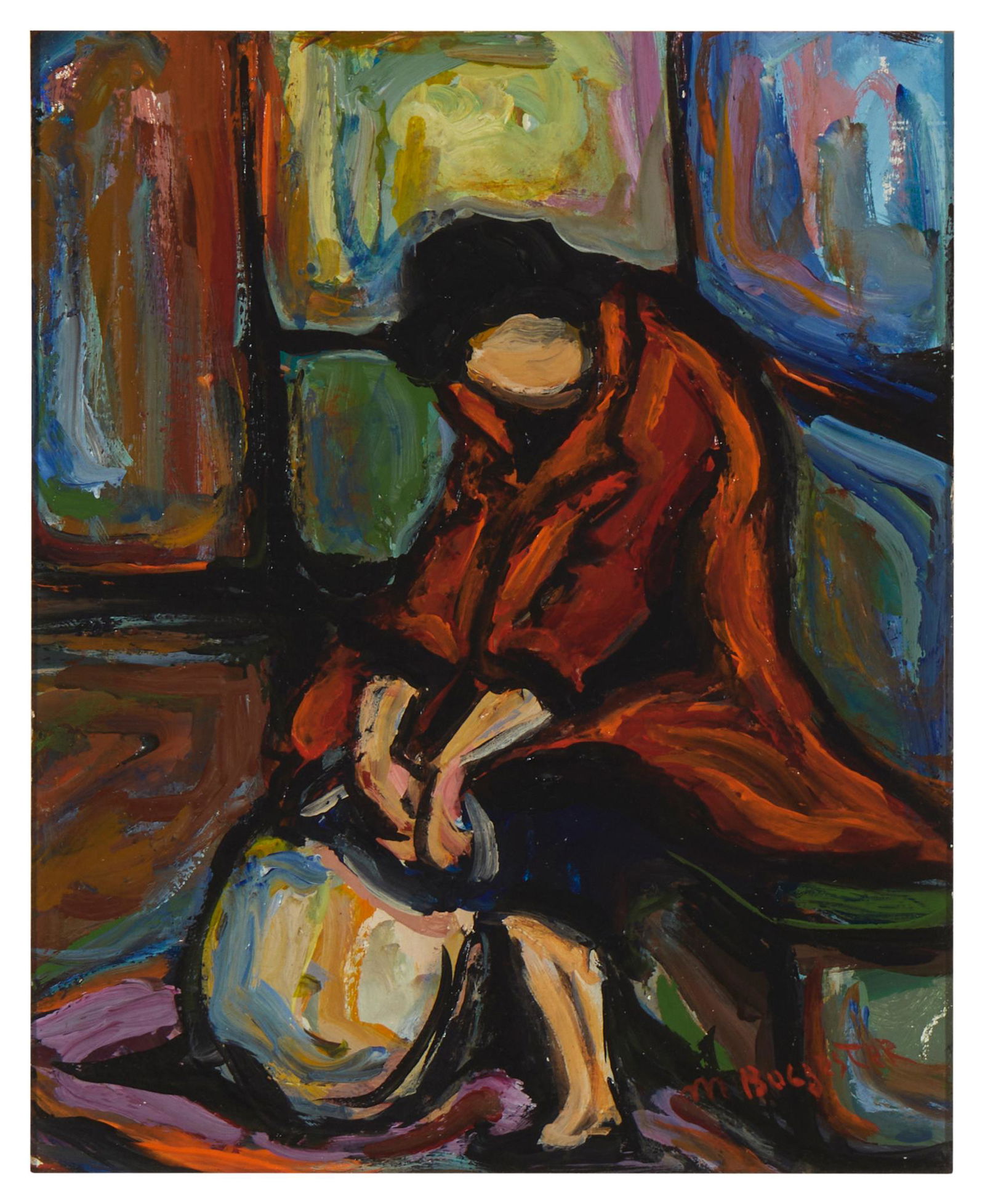 Maxim Bugzester (1910-1978), Woman on a bench, Oil on Masonite, 10" H x 8" W (1 of 5)