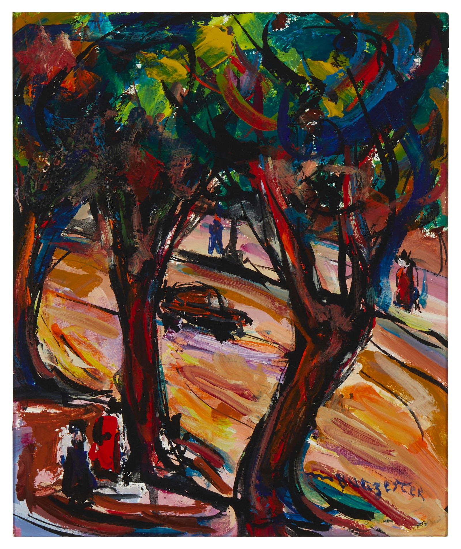 Maxim Bugzester (1910-1978), View of a busy street, Oil on Masonite, 11.75" H x 9.5" W (1 of 5)