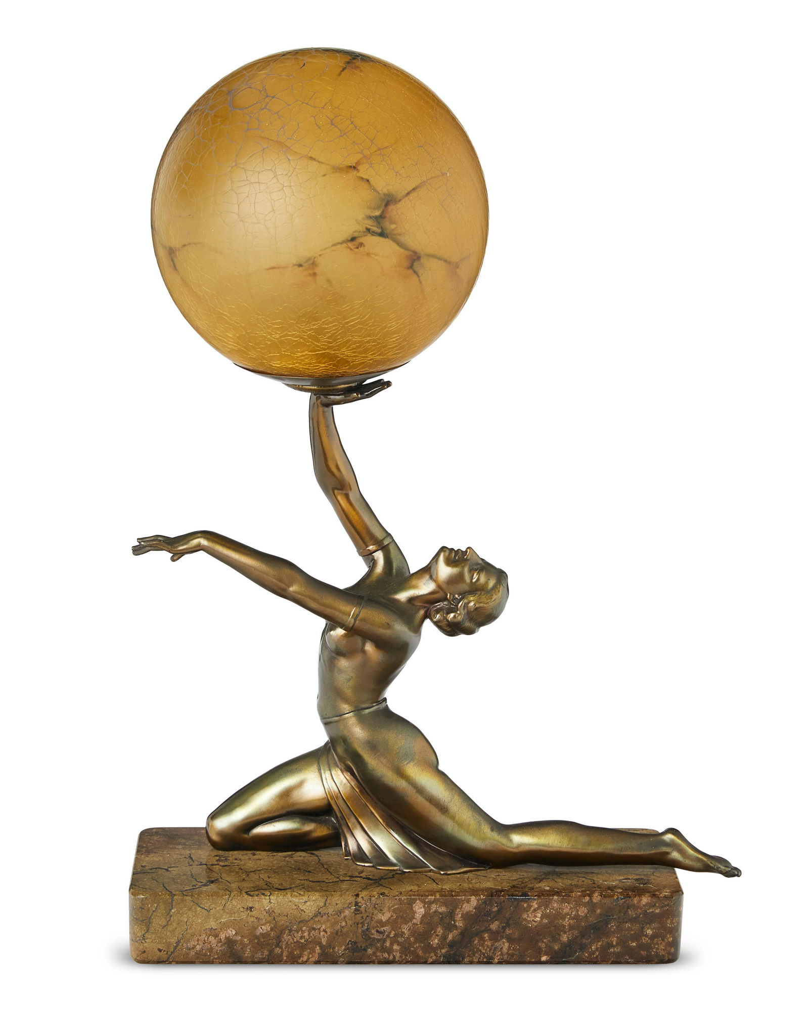 An Art Deco figural spelter and marble table lamp (1 of 4)