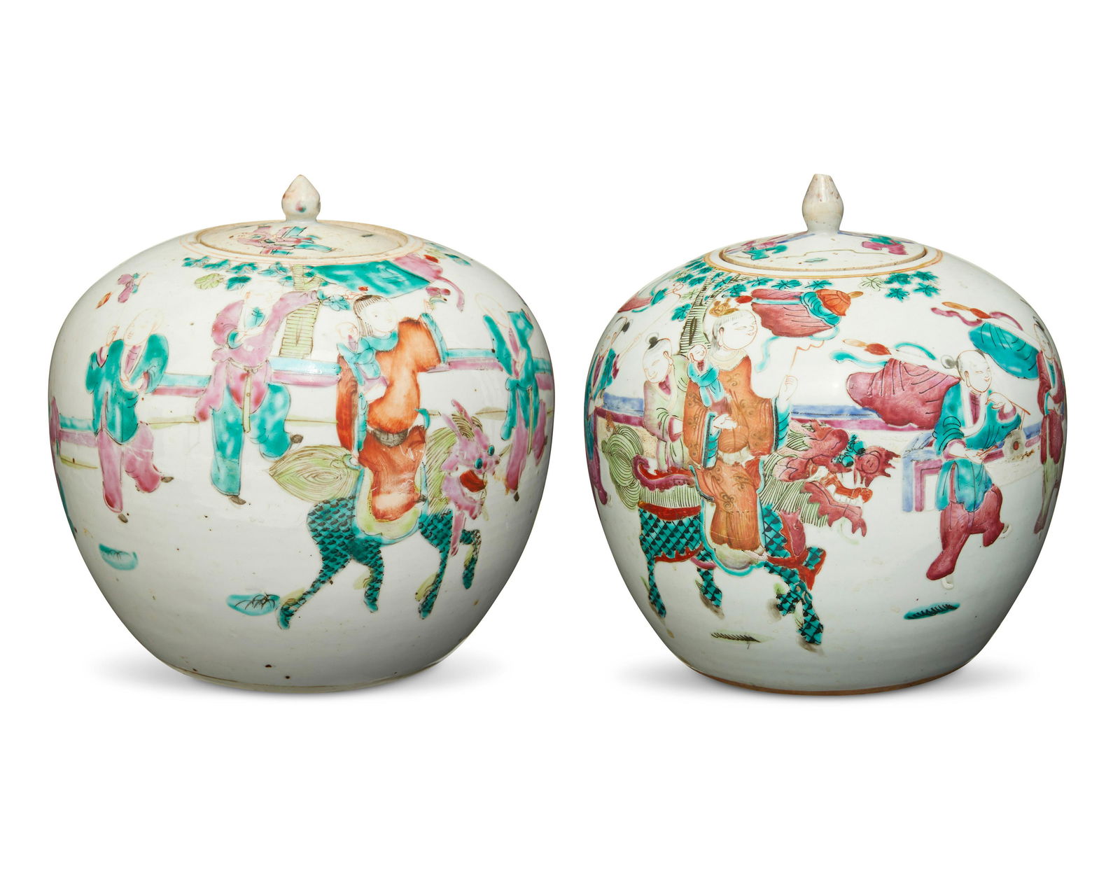 A near-pair of Chinese Qing Dynasty porcelain lidded vessels (1 of 5)
