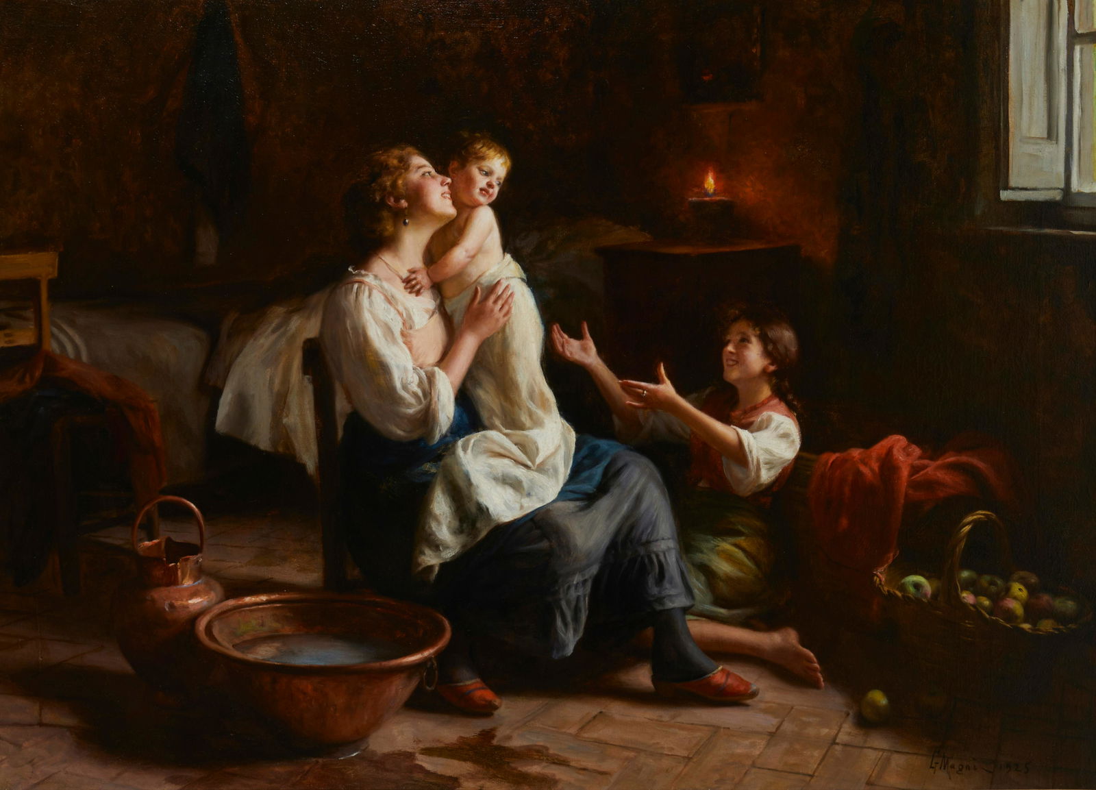 Giuseppe Magni (1869-1956), Untitled, 1925, Oil on canvas laid to canvas, 31" H x 40.75" W: Giuseppe Magni(1869-1956)Untitled, 1925Oil on canvas laid to canvasSigned and dated lower right: G. Magni; titled indistinctly on a label affixed verso31" H x 40.75" W Exhibited: Florence, I