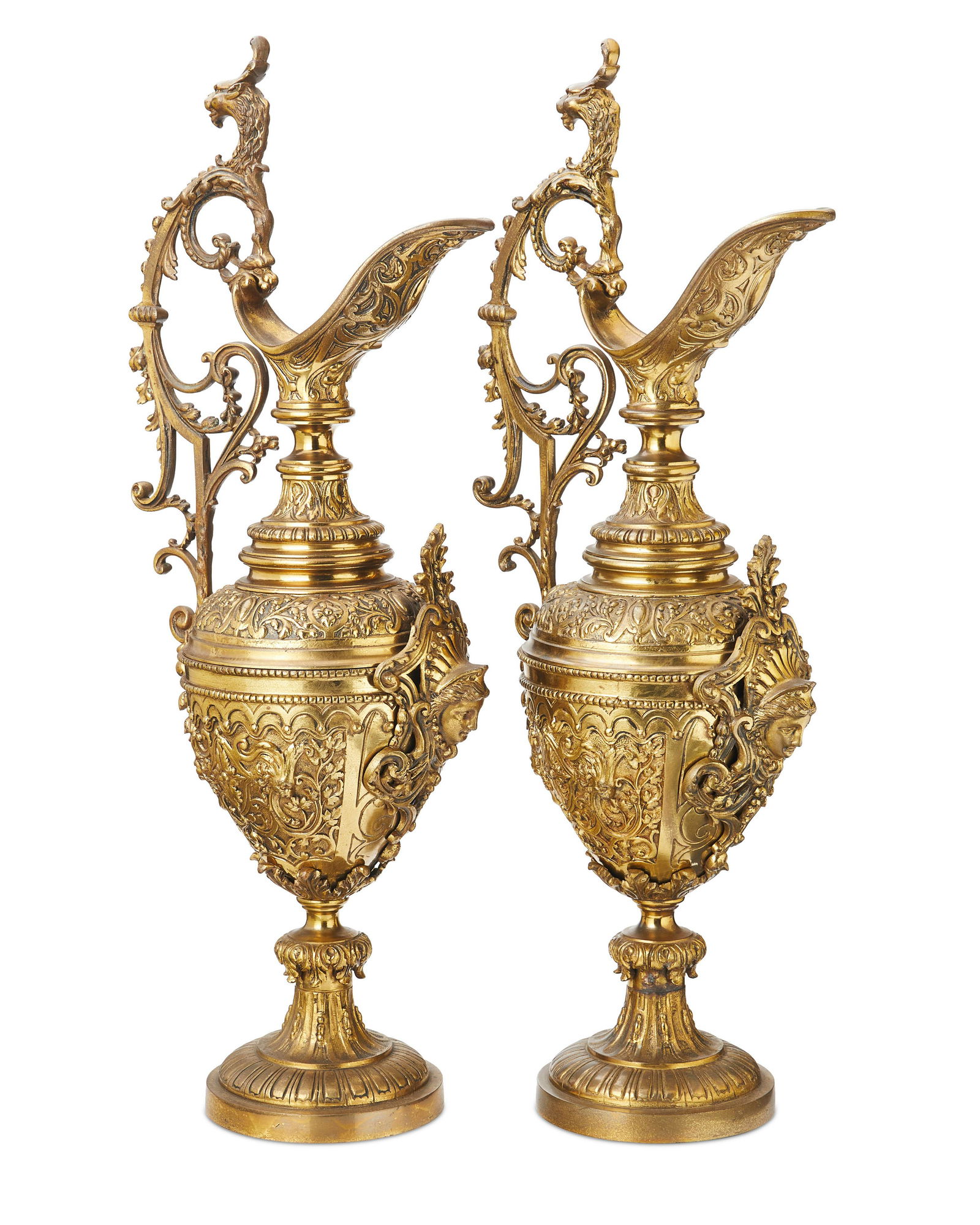A pair of Victorian brass garniture ewers (1 of 3)