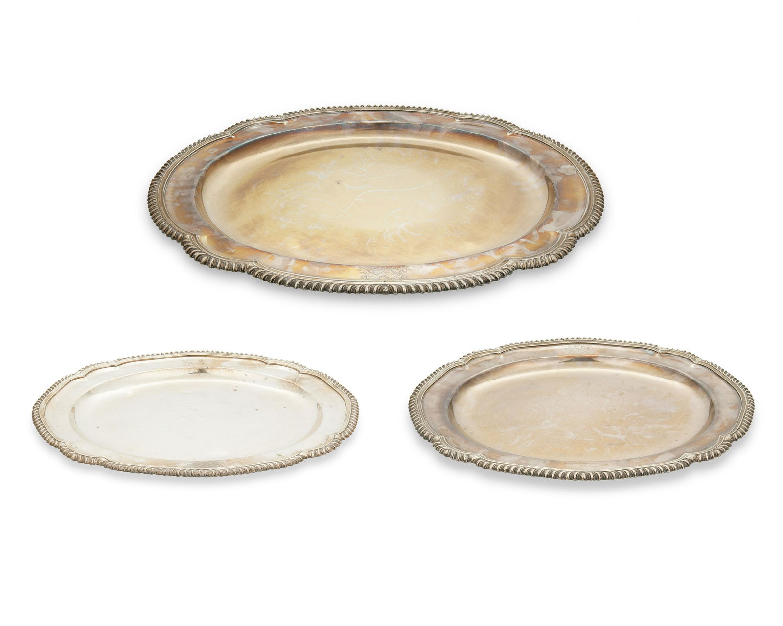 A group of English silver-plated serving trays (1 of 7)