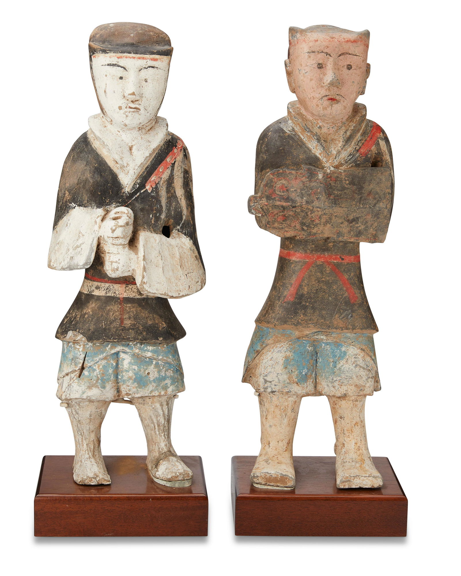 Two Chinese Han Dynasty earthenware warrior figures (1 of 3)