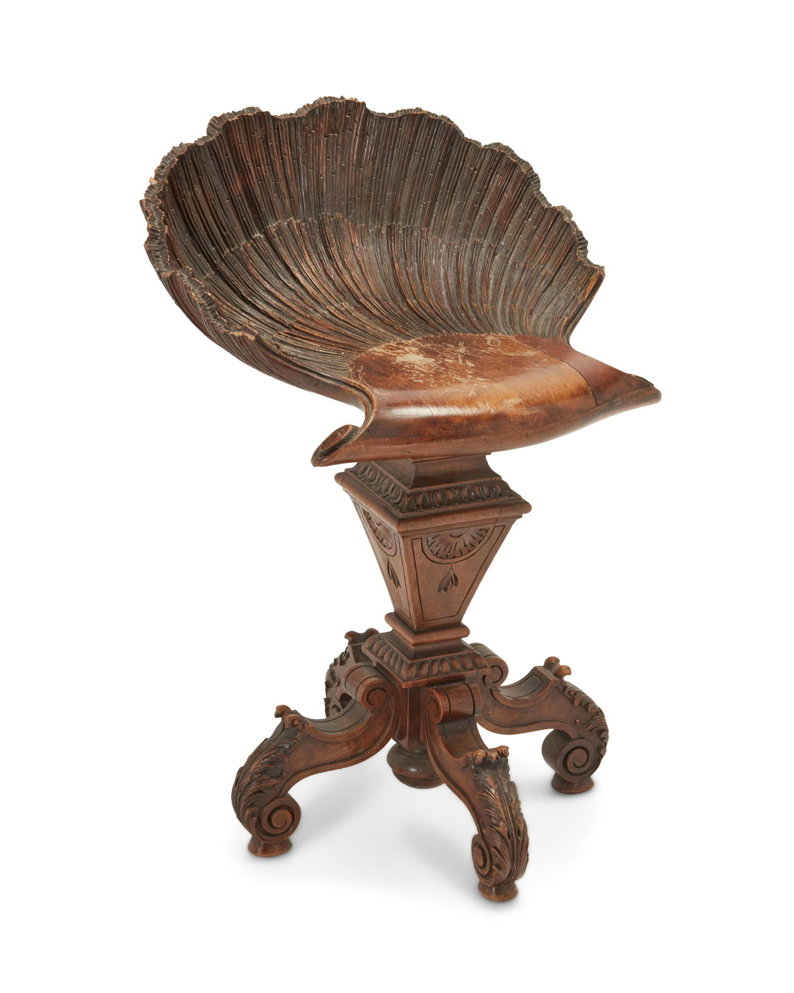 An Italian Grotto-style carved wood shell piano bench (1 of 4)