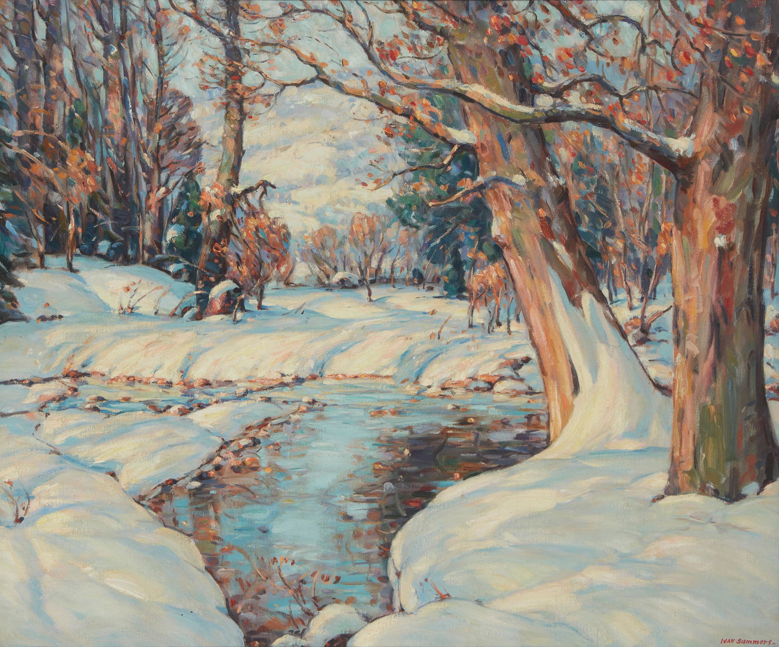 Ivan Summers (1889-1964), Stream through a winter landscape, Oil on canvas, 25" H x 30" W (1 of 5)