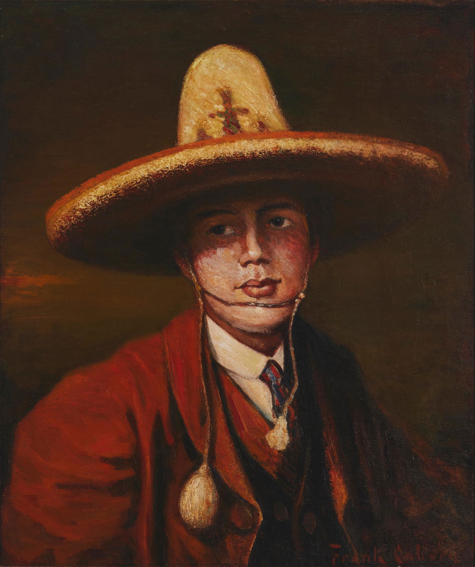 Frank Coburn (1862-1938), "Vaquero," Oil on canvas laid to Masonite, 24" H x 20" W: Frank Coburn(1862-1938)"Vaquero"Oil on canvas laid to MasoniteSigned lower right: Frank Coburn; titled by repute24" H x 20" W