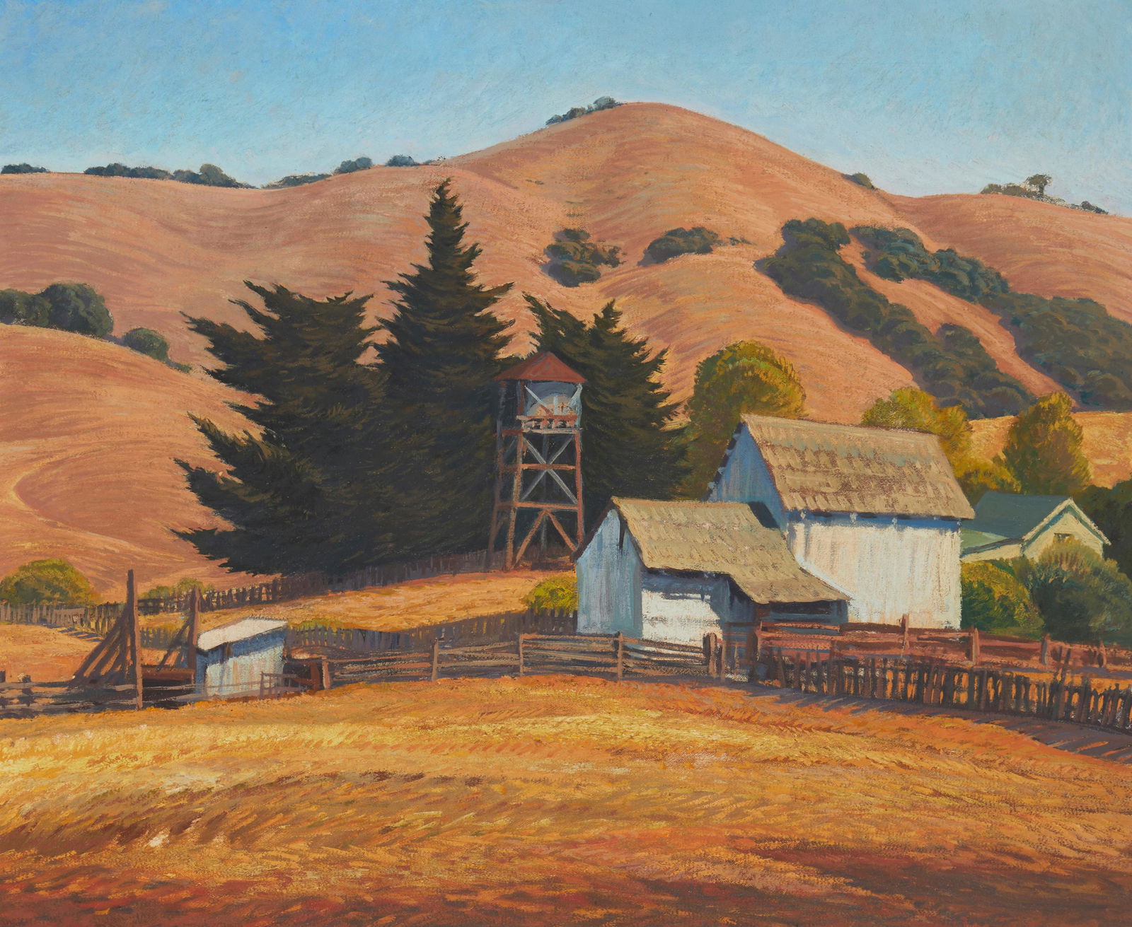 Ray Strong (1905-2006), Barn in a hilly landscape, Oil on canvas, 20" H x 24" W (1 of 5)