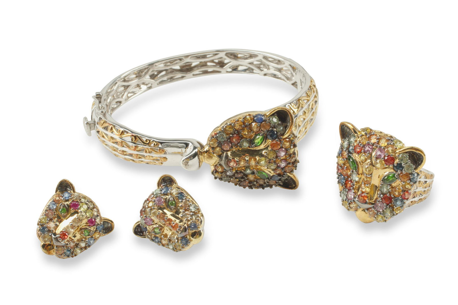 A vintage sterling silver and gemstone leopard jewelry set (1 of 1)