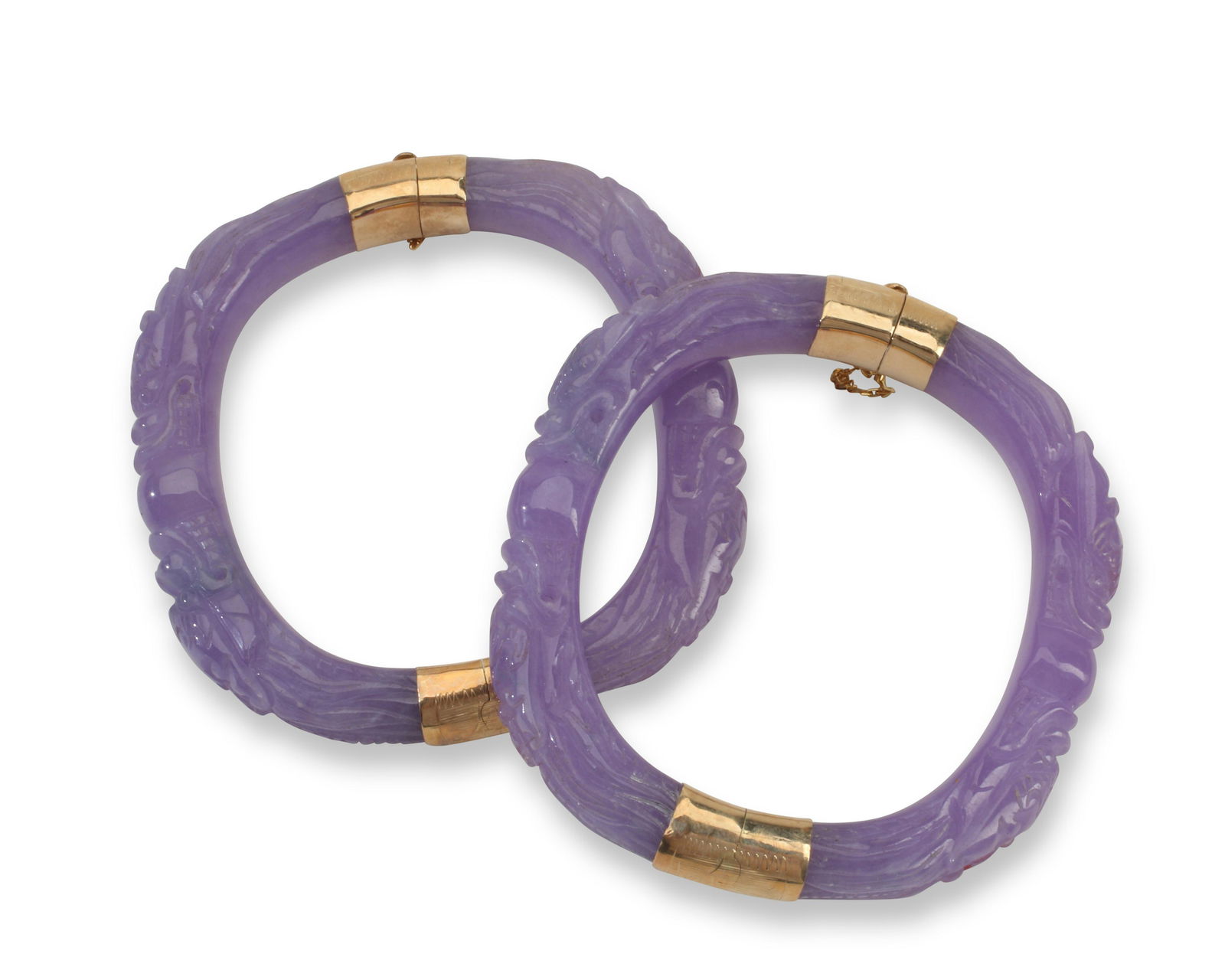 Two 14k gold and lavender jadeite dragon bangles (1 of 2)